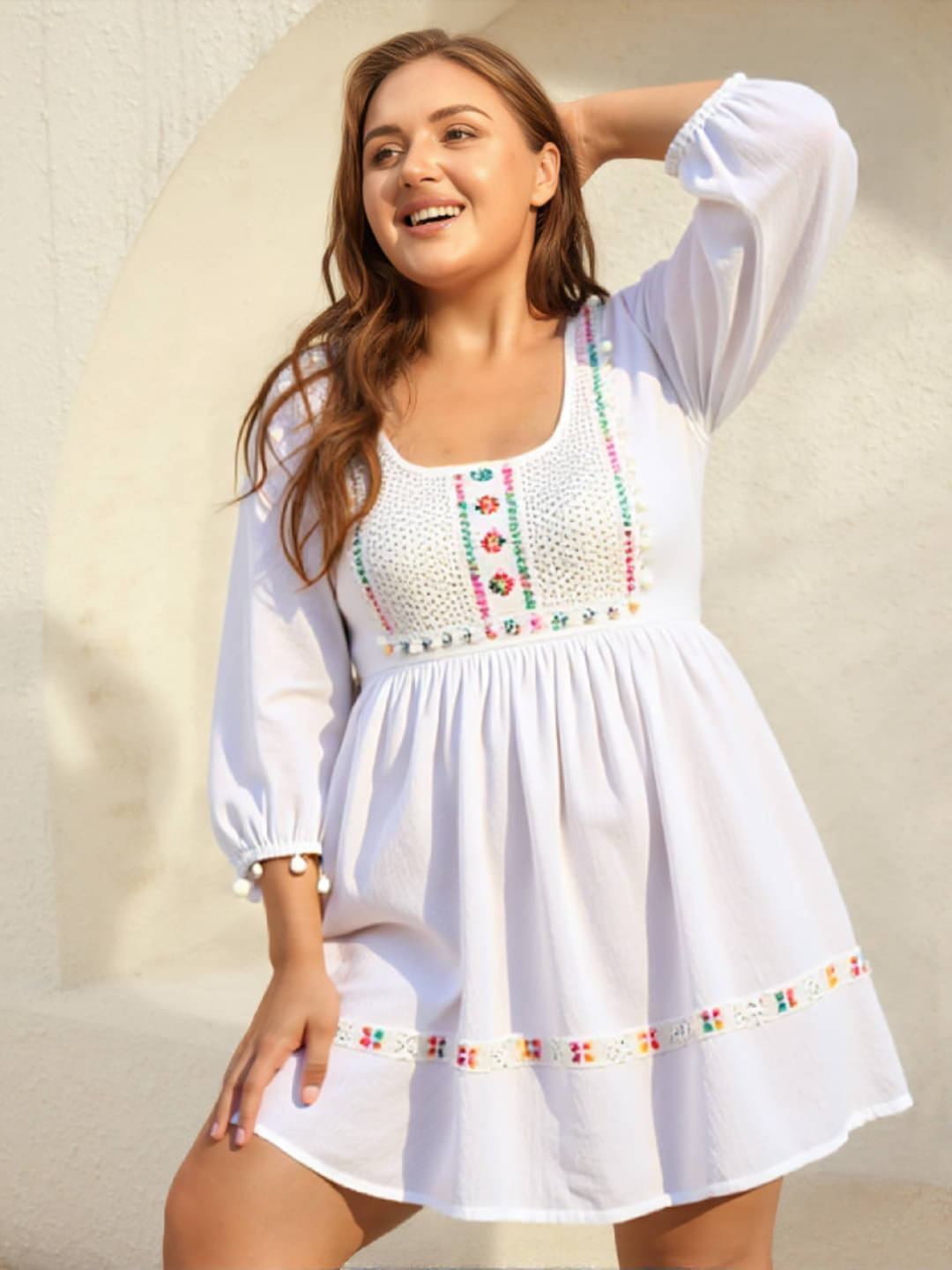 MAYKR Women Cotton Embellished Fit & Flare Dress ( White ) MAYKR Women Cotton Embellished Fit & Flare Dress ( White )