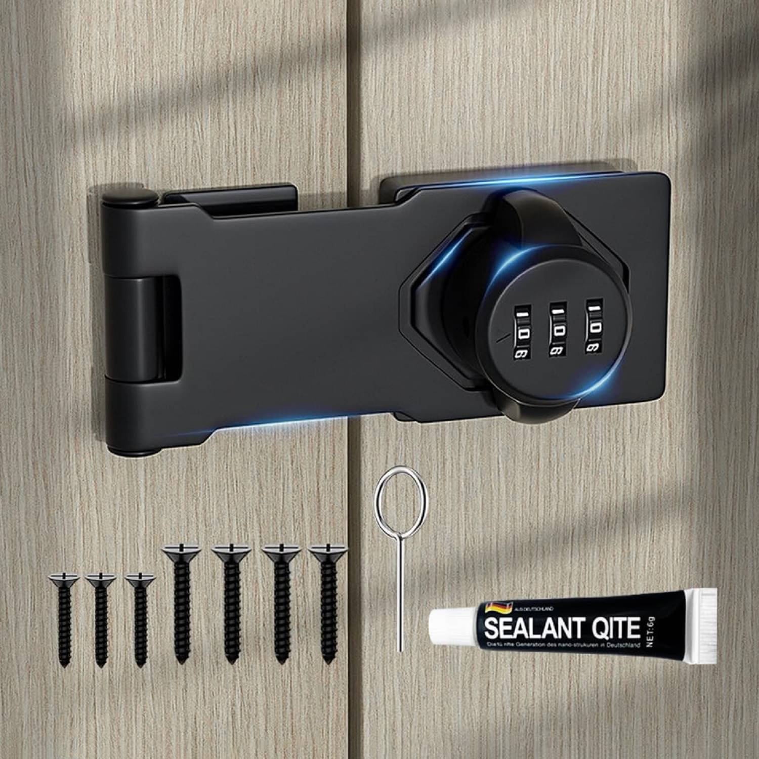     			Mechanical Household Cabinet Password Rotary Hasp Locks, Cabinet Locks with Combination, Door Security Slide Latch Lock for Small Doors, Cabinets, Barn Door, Bathroom, Outdoor, Closet (Black)
