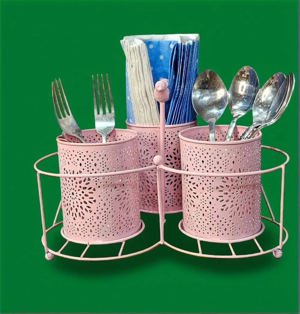 Metal Kitchen Cutlery Holder Spoon And Tissue Holder For Dining Table (Set Of 3), Cutlery Stand, Cream