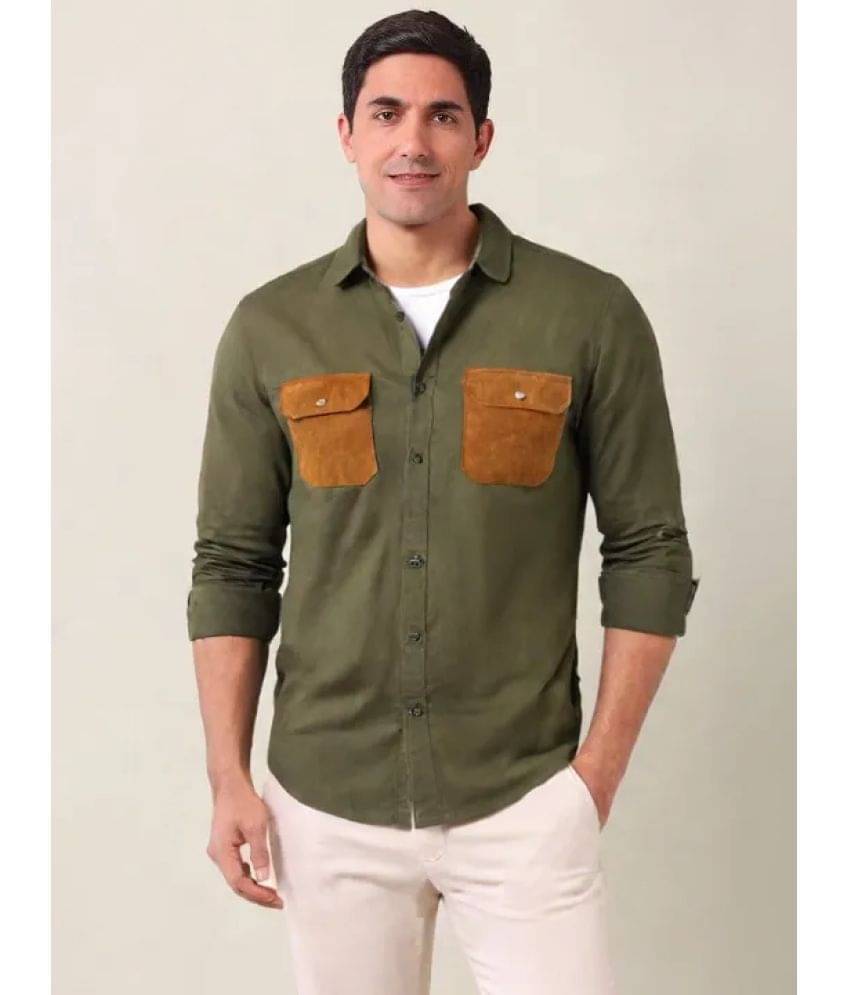     			NEW-18 Cotton Blend Regular Fit Colorblock Full Sleeves Men's Casual Shirt - Olive ( Pack of 1 )