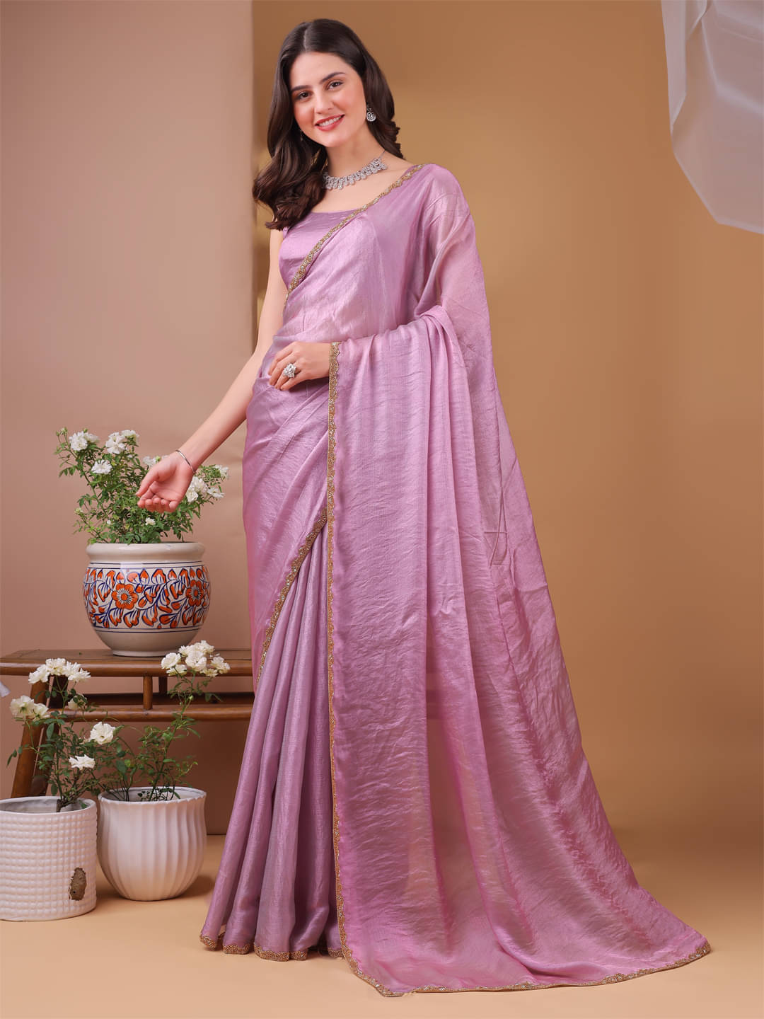 OMICRON FAB Organza Solid Saree With Unstitched Blouse Piece ( Pink ) OMICRON FAB Organza Solid Saree With Unstitched Blouse Piece ( Pink )
