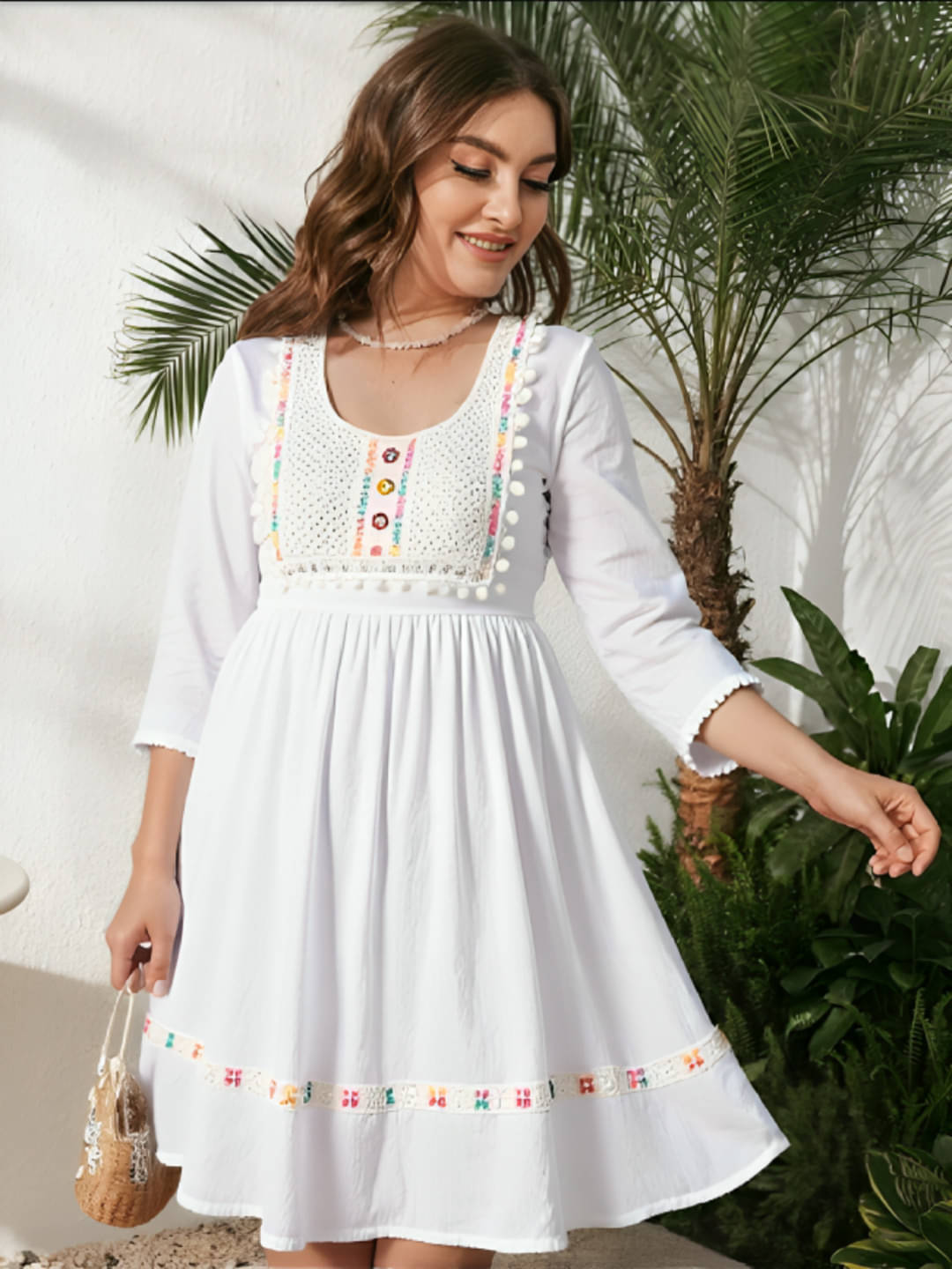 PLUS PARADISE Women Cotton Solid Fit & Flare Dress ( White ) PLUS PARADISE Women Cotton Solid Fit & Flare Dress ( White )
