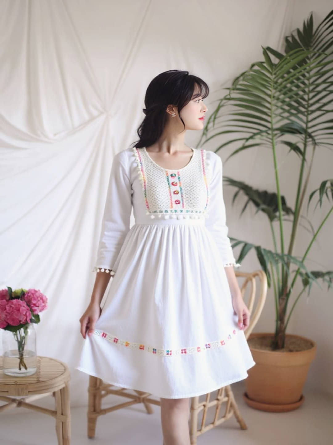 PLUS PARADISE Women Cotton Embellished Fit & Flare Dress ( White ) PLUS PARADISE Women Cotton Embellished Fit & Flare Dress ( White )