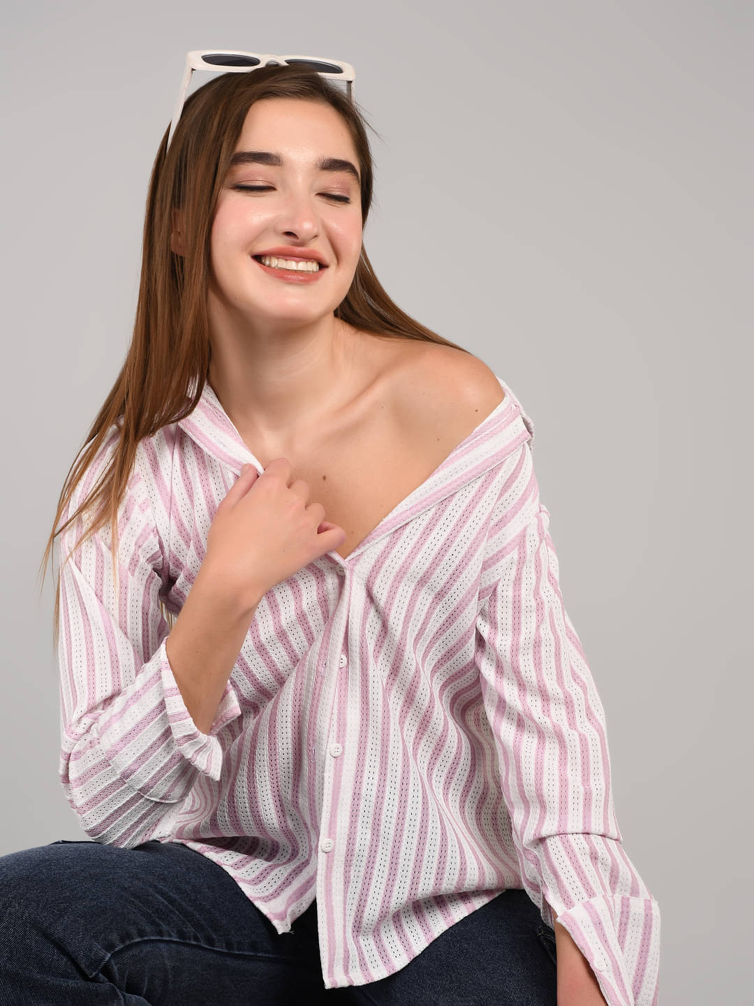     			PLUS PARADISE Women Colorblock Cotton Shirt ( Pink )
