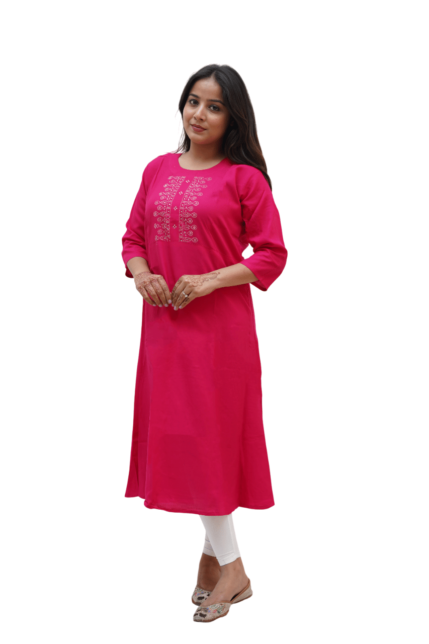     			PickALook Pack of 1 Rayon Embellished A-line Women's Kurti - ( Pink )