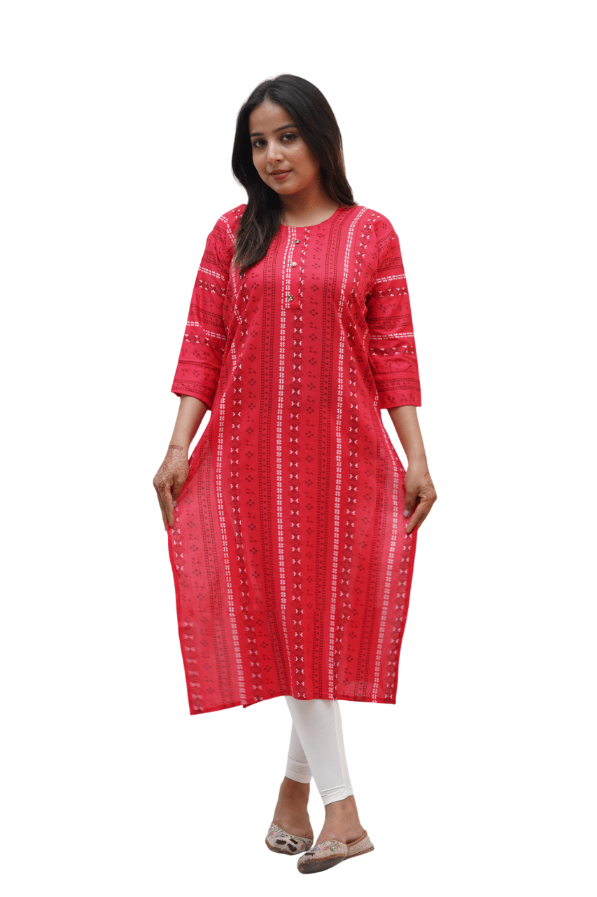 PickALook Pack of 1 Rayon Printed Straight Women's Kurti - ( Pink )     			PickALook Pack of 1 Rayon Printed Straight Women's Kurti - ( Pink )