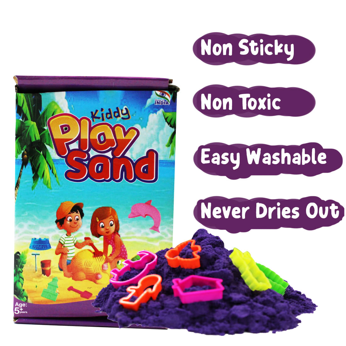     			Rabbit Play Sand – 450g Purple | Smooth & Non-Sticky with 6 Moulds | Kiddy Active Sand for kids with Moulds | Playing Sand for Kids Non Toxic