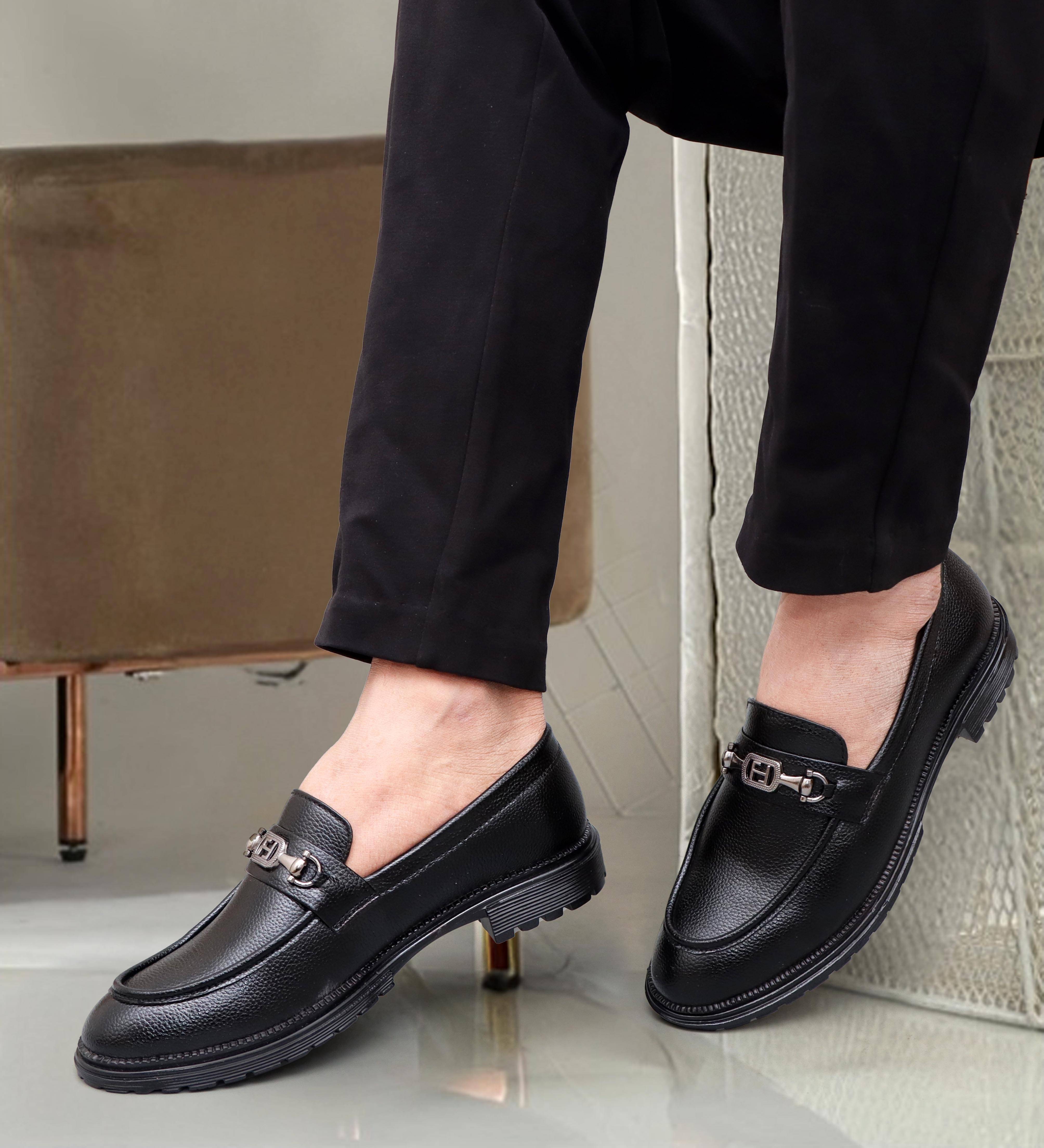     			SHUAN Black Men's Slip On Formal Shoes