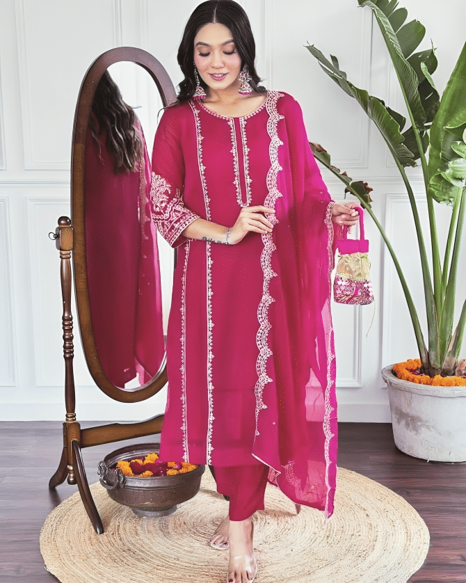     			STAVROZ FASHION Cotton Embroidered Kurti With Pants Women's Stitched Salwar Suit - Pink ( Pack of 1 )
