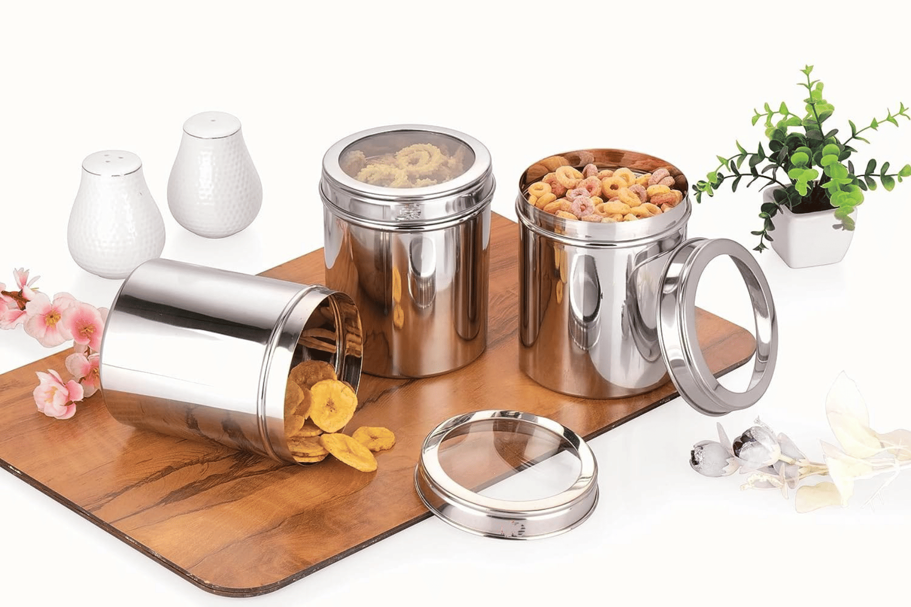     			STEEPLE Steel Silver Multi-Purpose Container ( Set of 3 )