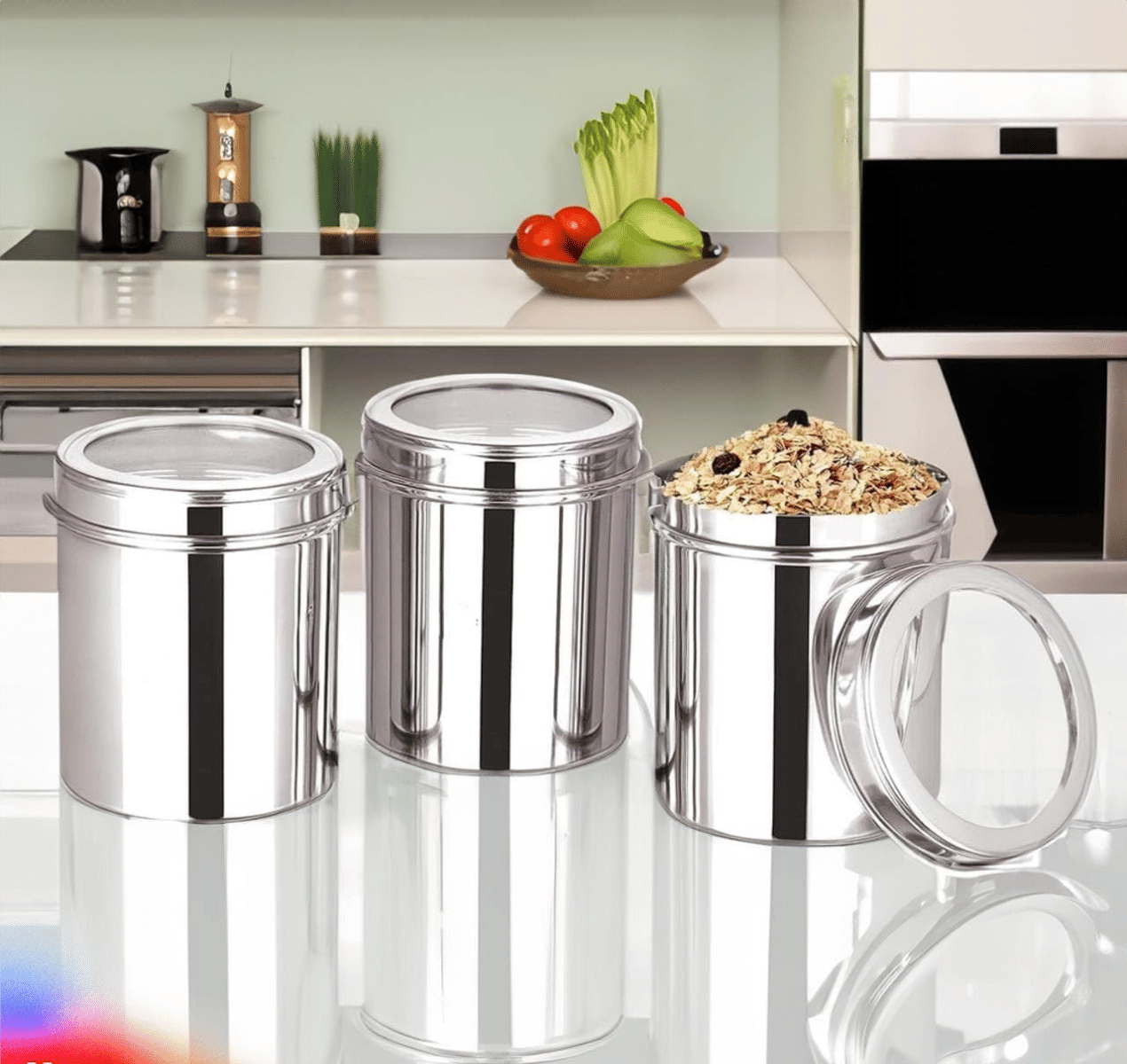     			STEEPLE Steel Silver Multi-Purpose Container ( Set of 3 )