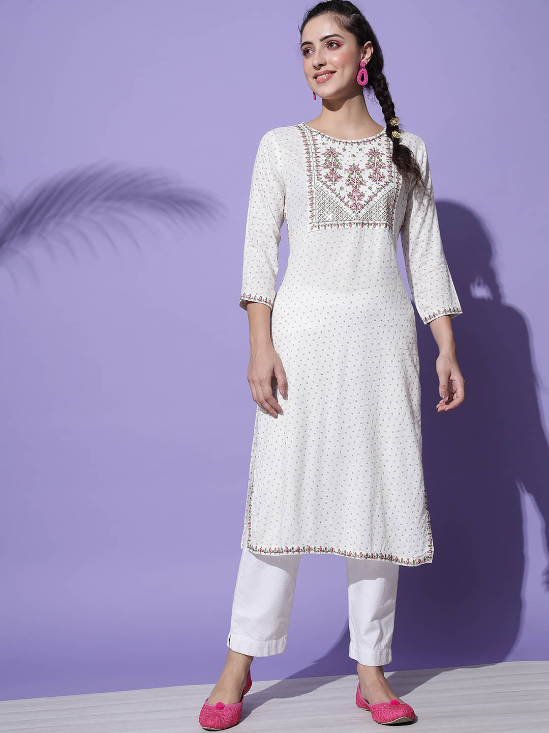 Sitaram Designer Pack of 1 Cotton Embroidered Straight Women's Kurti - ( White ) Sitaram Designer Pack of 1 Cotton Embroidered Straight Women's Kurti - ( White )
