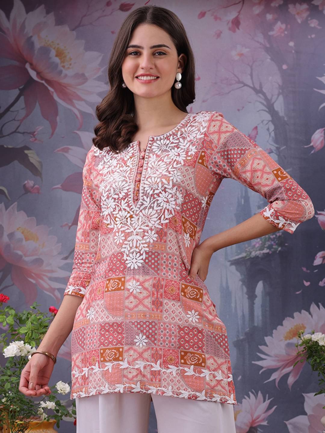 Sitaram Designer Pack of 1 Cotton Embroidered Straight Women's Kurti - ( Orange ) Sitaram Designer Pack of 1 Cotton Embroidered Straight Women's Kurti - ( Orange )
