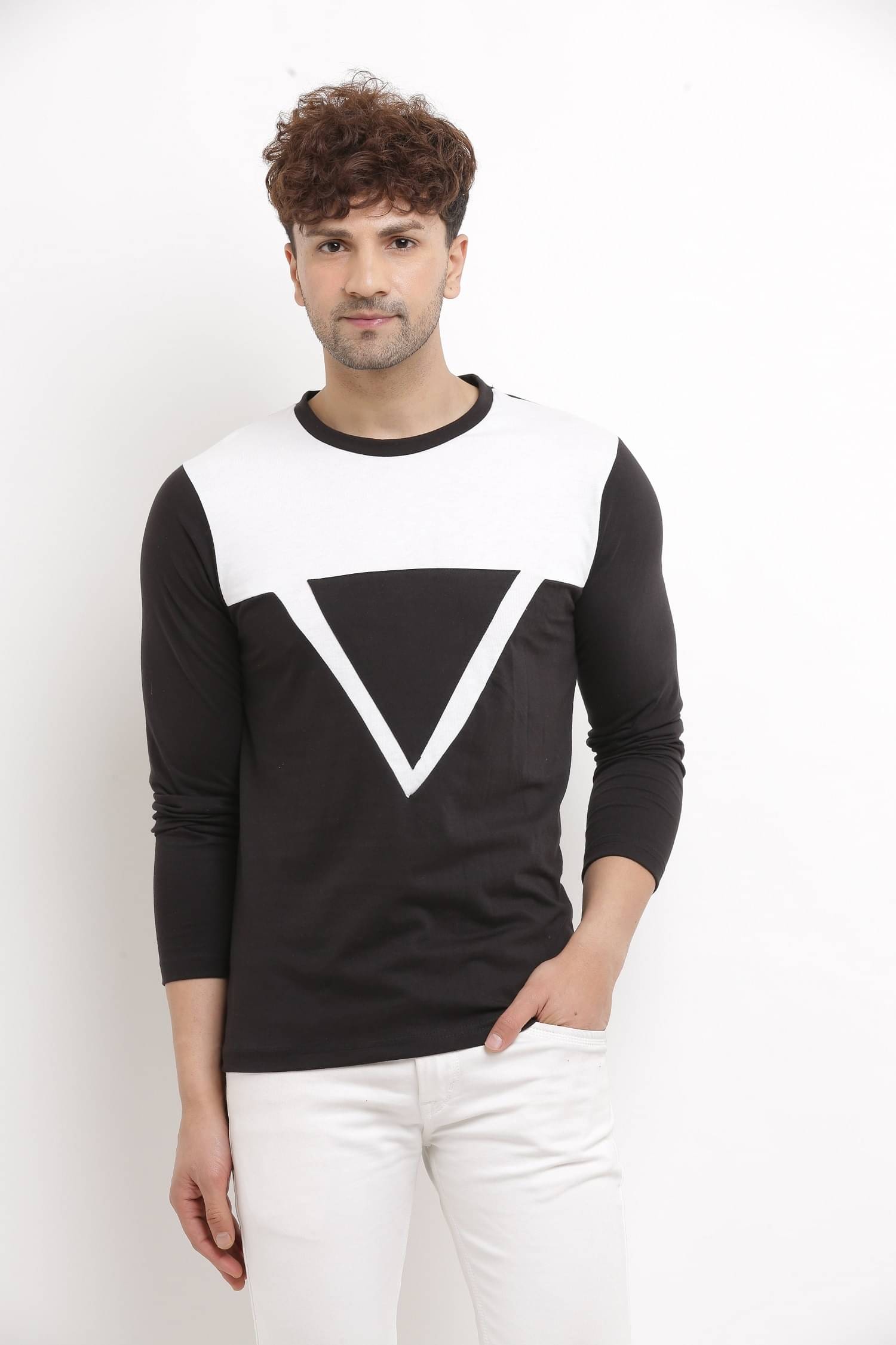     			Try This Cotton Blend Regular Fit Colorblock Full Sleeves Men's Round T-Shirt - Black ( Pack of 1 )