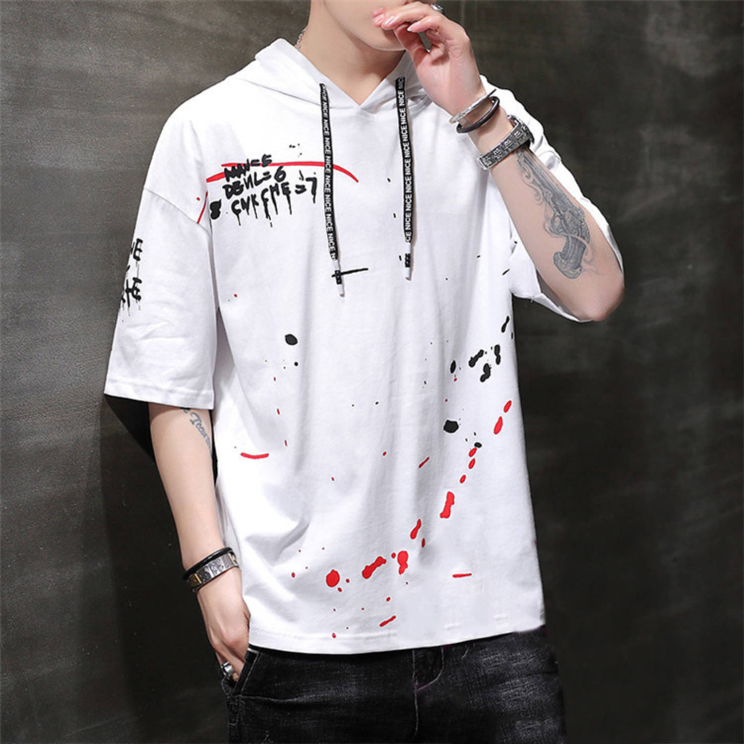     			Try This Cotton Blend Regular Fit Printed 3/4th Sleeves Men's Hooded T-Shirt - White ( Pack of 1 )