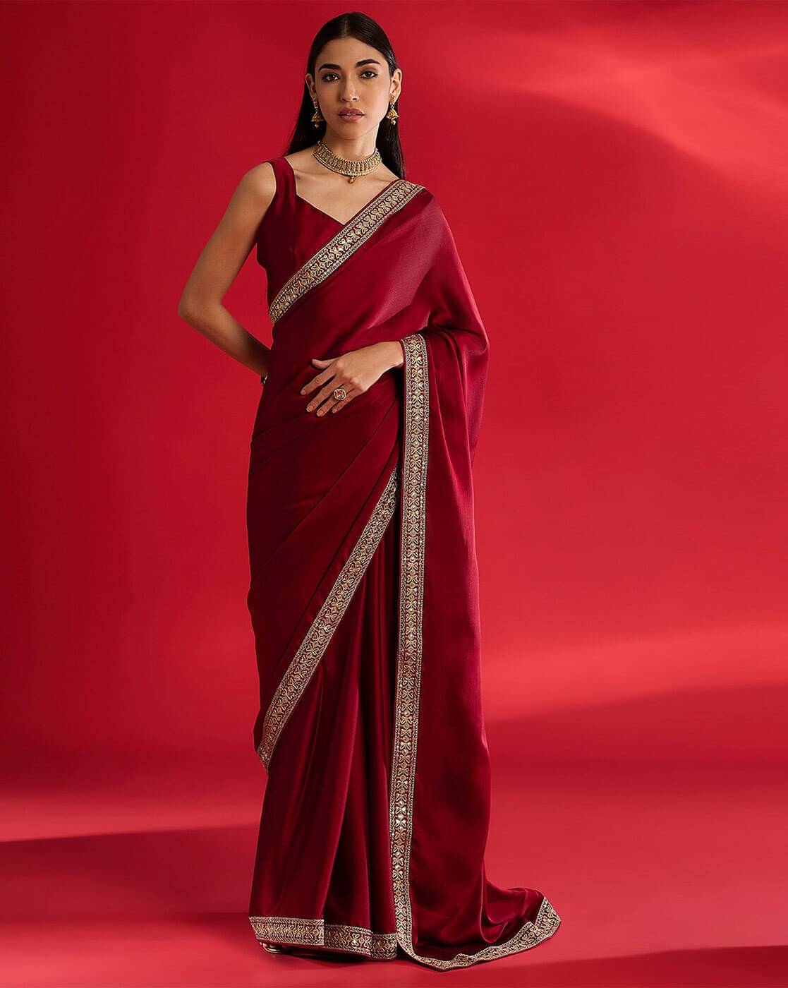 VS MALL Georgette Solid Saree Without Blouse Piece ( Red ) VS MALL Georgette Solid Saree Without Blouse Piece ( Red )