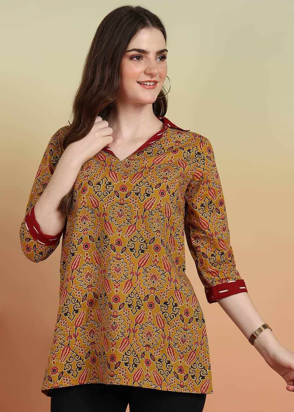     			Yash Gallery Women's Cotton Tunic ( Mustard )