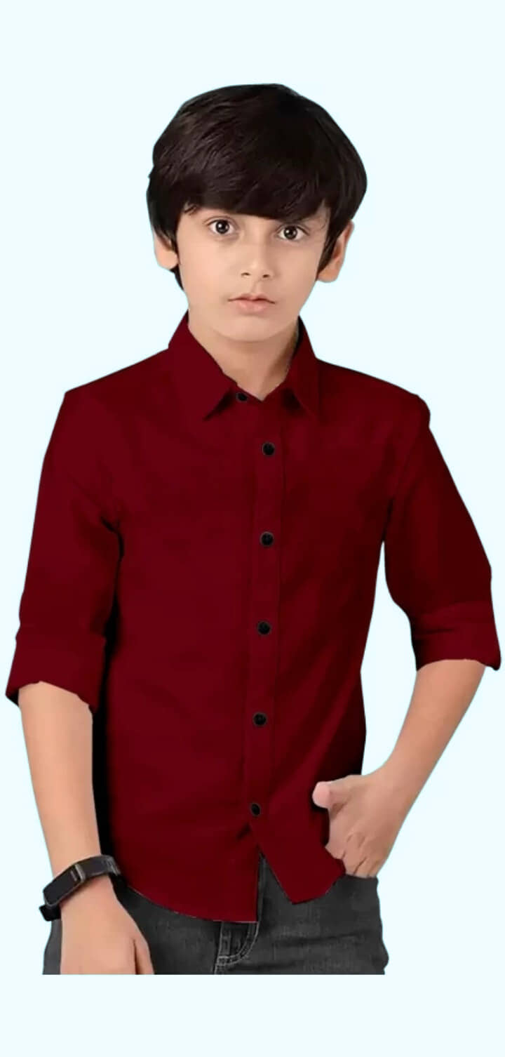 ZAKAR STYLE Pack of 1 Boys 100% Cotton Full Sleeves Shirt ( Dark Red )