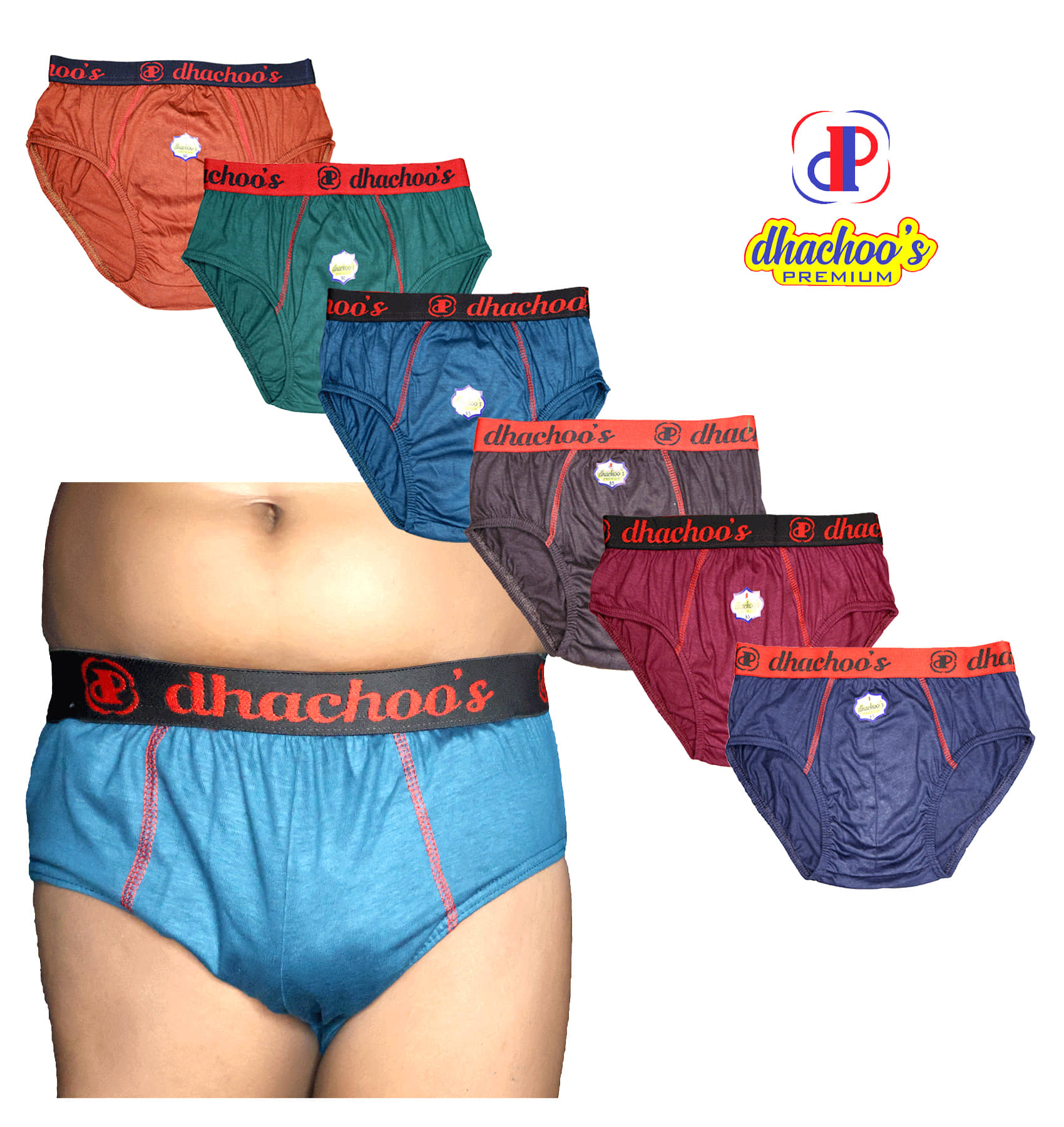 dhachoo's premium Pack of 6 Cotton Briefs For Men's ( Multicolor )