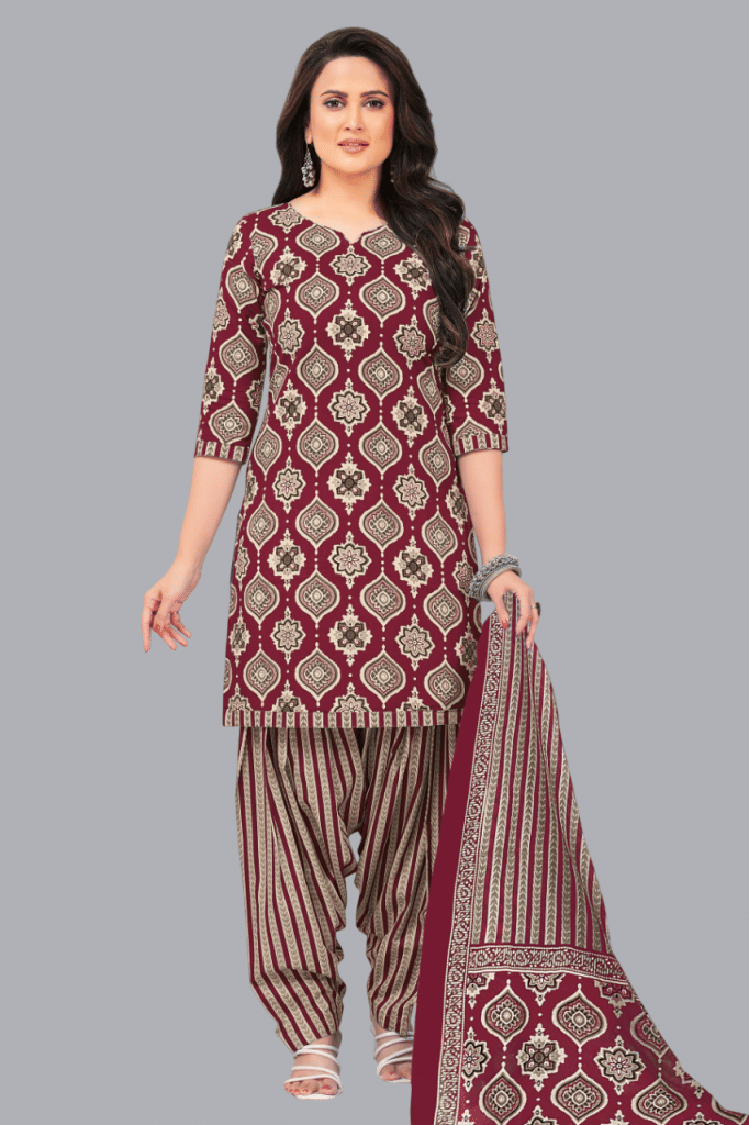     			shree jeenmata collection Women Cotton Printed Straight Kurti With Patiala Salwar ( Maroon )
