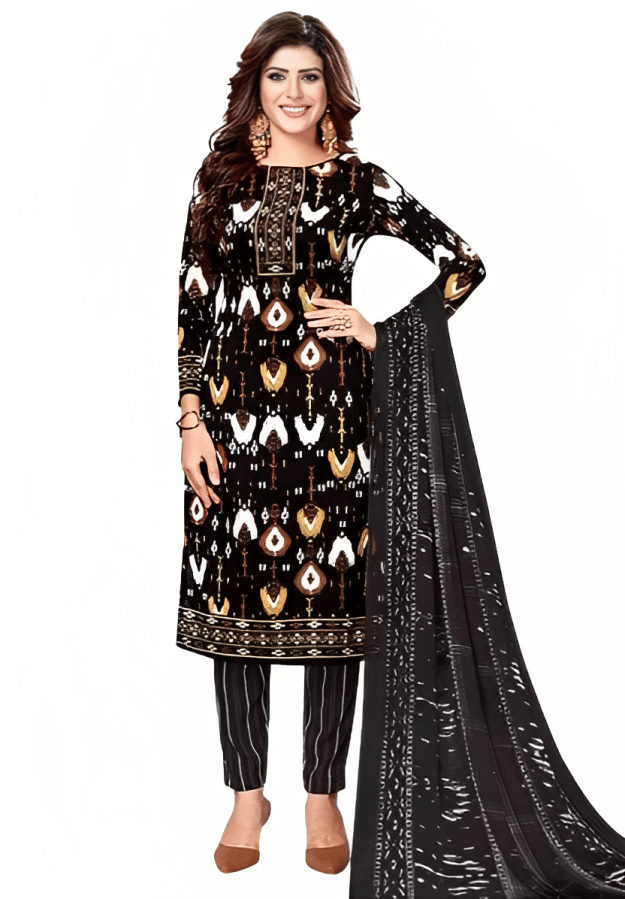     			ANNAPURNA CREATION Unstitched Crepe Printed Dress Material - Black ( Pack of 1 )