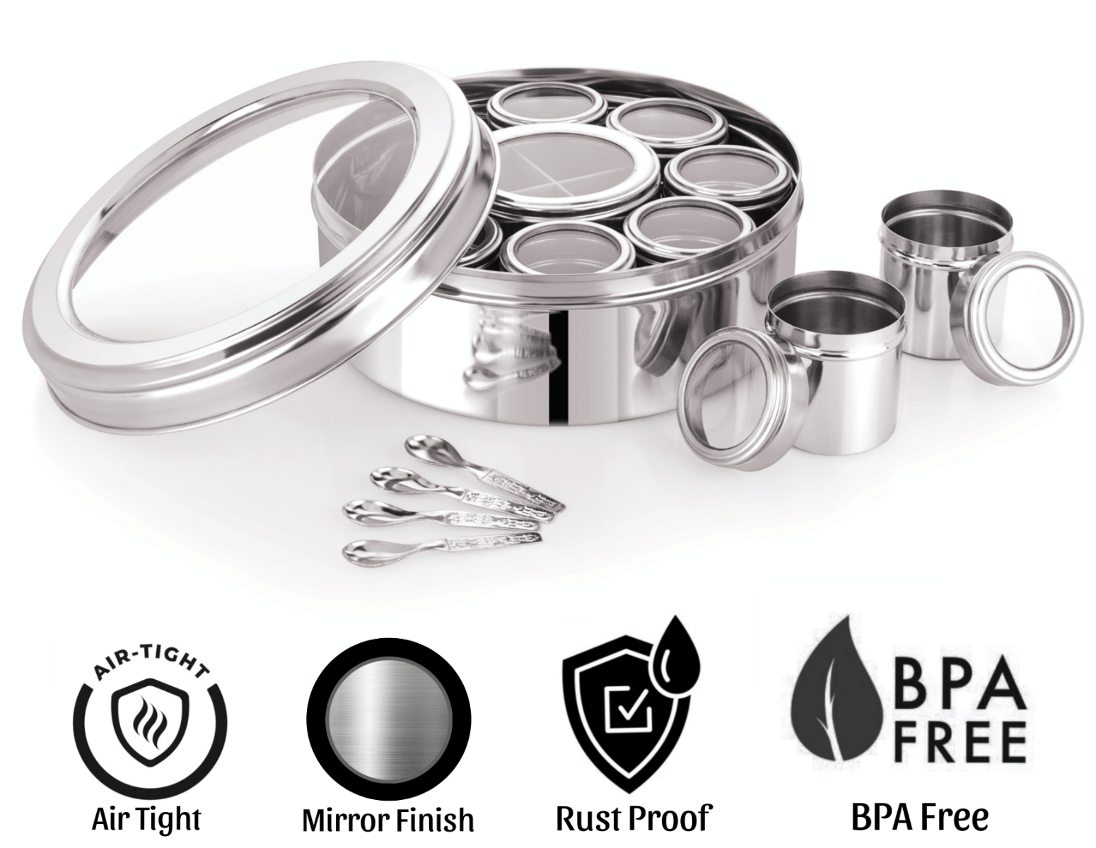     			Aquasleri Stainless Steel Silver Spice Container ( Set of 12 )