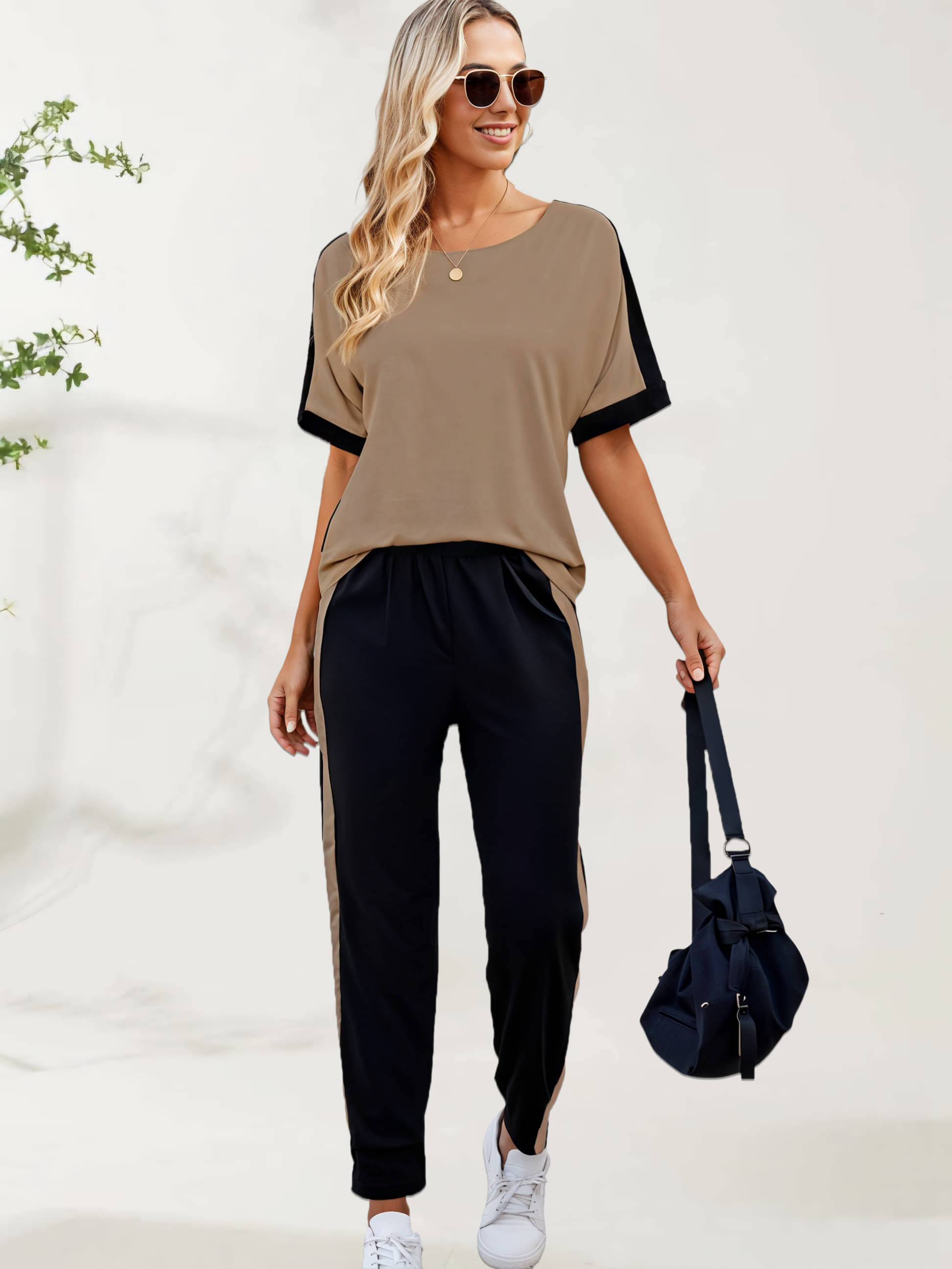     			CUBIQ Beige Cotton Blend Striped Tracksuit - Pack of 1