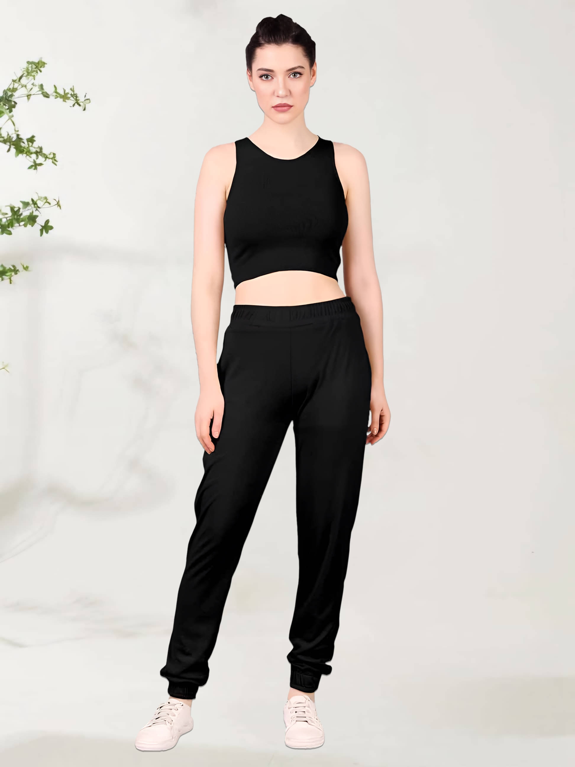     			CUBIQ Black Cotton Blend Solid Tracksuit - Pack of 1
