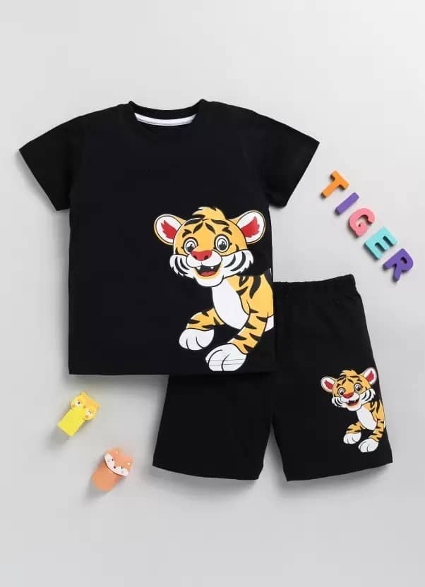 CUTEVIBE Pack of 1 Boys Cotton Blend T-Shirt & Shorts Set ( Black )