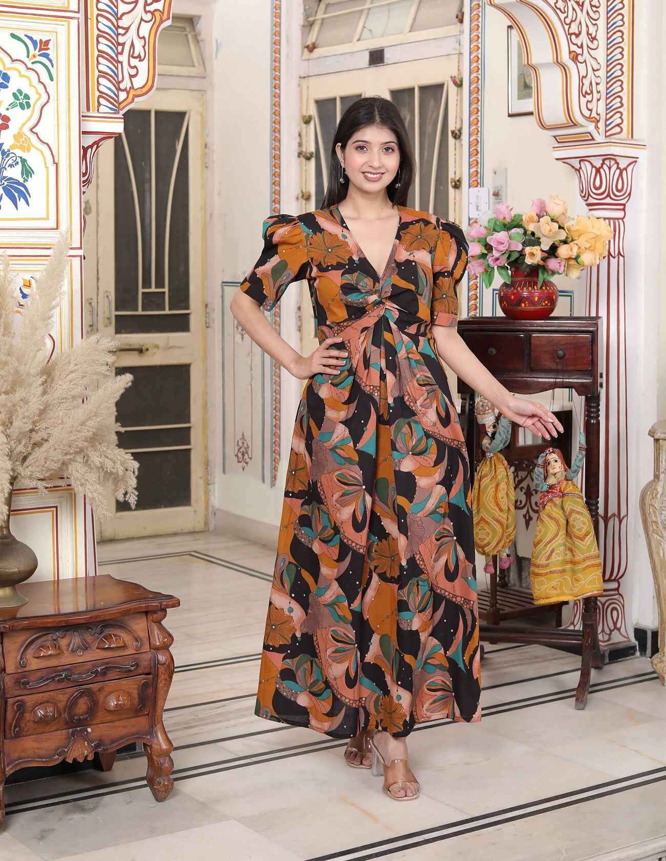 Doriyaan Women Cotton Printed Maxi ( Orange ) Doriyaan Women Cotton Printed Maxi ( Orange )