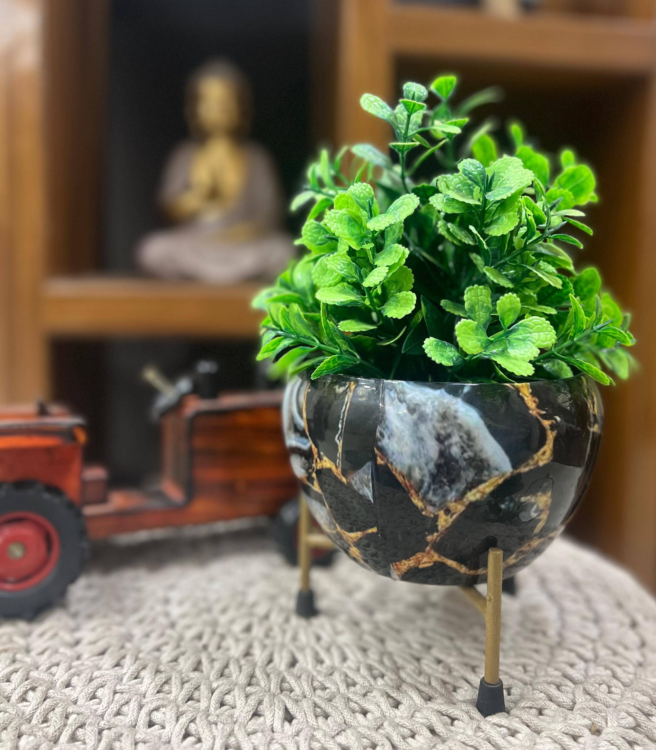     			EverBloom Artificial Plant with MS Pot and stand Wild Artificial Plant with Pot (30 cm, Green)