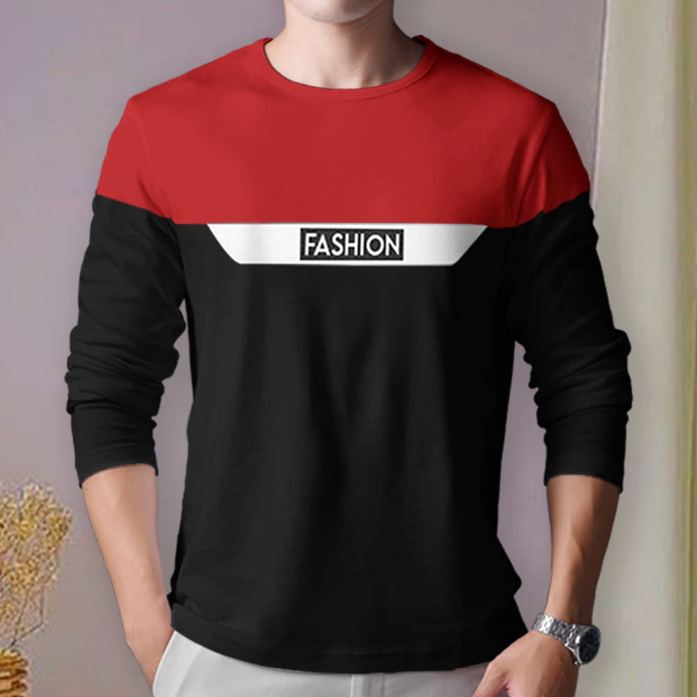 Eyebogler Cotton Blend Regular Fit Colorblock Full Sleeves Men's Round T-Shirt - Red ( Pack of 1 ) Eyebogler Cotton Blend Regular Fit Colorblock Full Sleeves Men's Round T-Shirt - Red ( Pack of 1 )