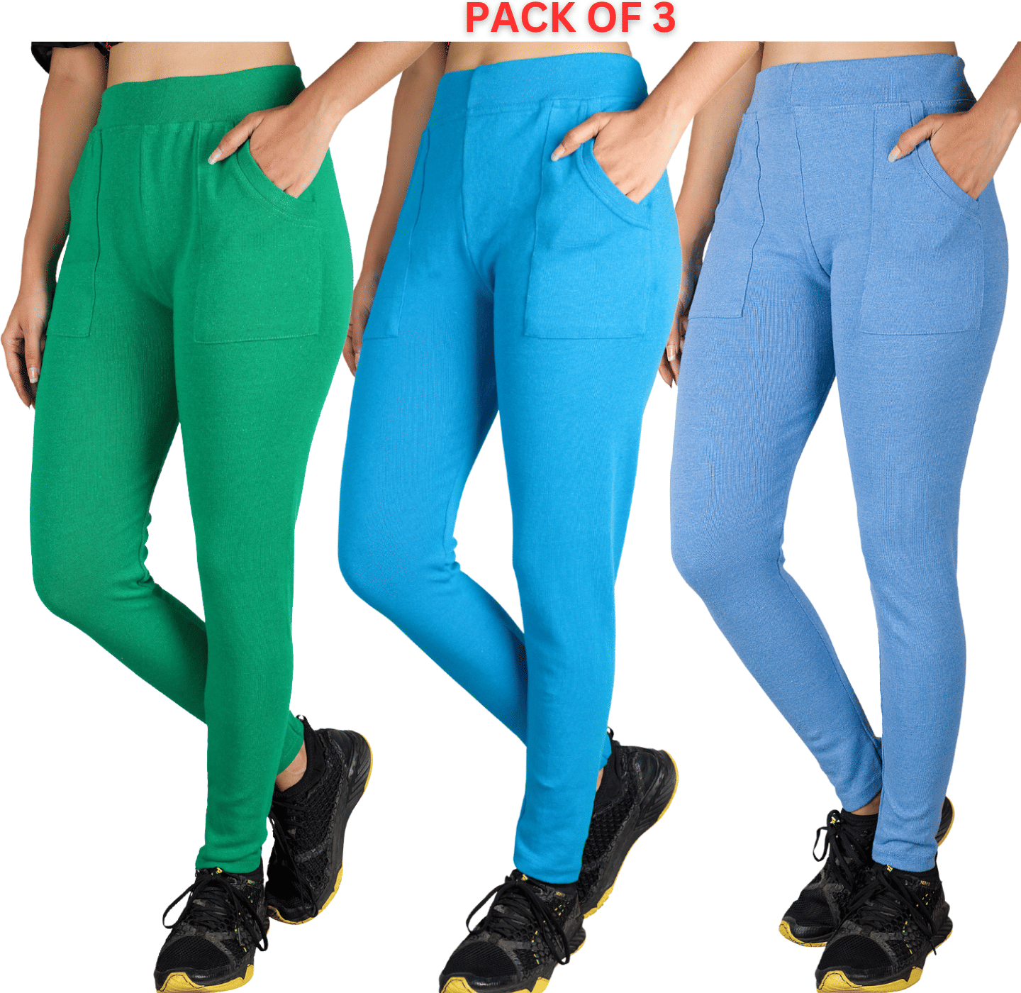 KARARO JEGGINGS - Cotton Blend Skinny Fit Blue Women's Jeggings ( Pack of 3 ) KARARO JEGGINGS - Cotton Blend Skinny Fit Blue Women's Jeggings ( Pack of 3 )