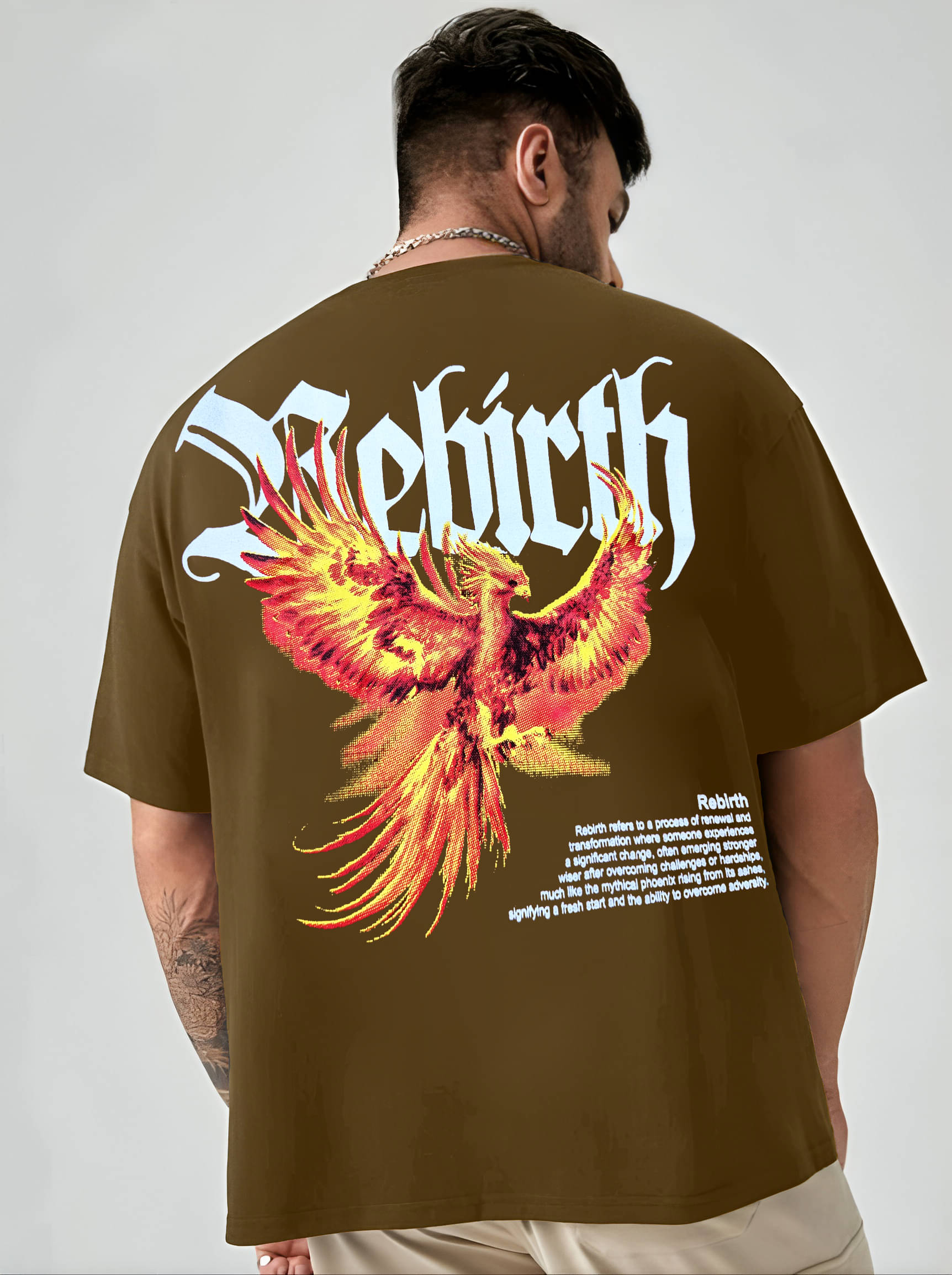 LEWEL Cotton Blend Oversized Fit Printed Half Sleeves Men's Round T-Shirt - Brown ( Pack of 1 )     			LEWEL Cotton Blend Oversized Fit Printed Half Sleeves Men's Round T-Shirt - Brown ( Pack of 1 )