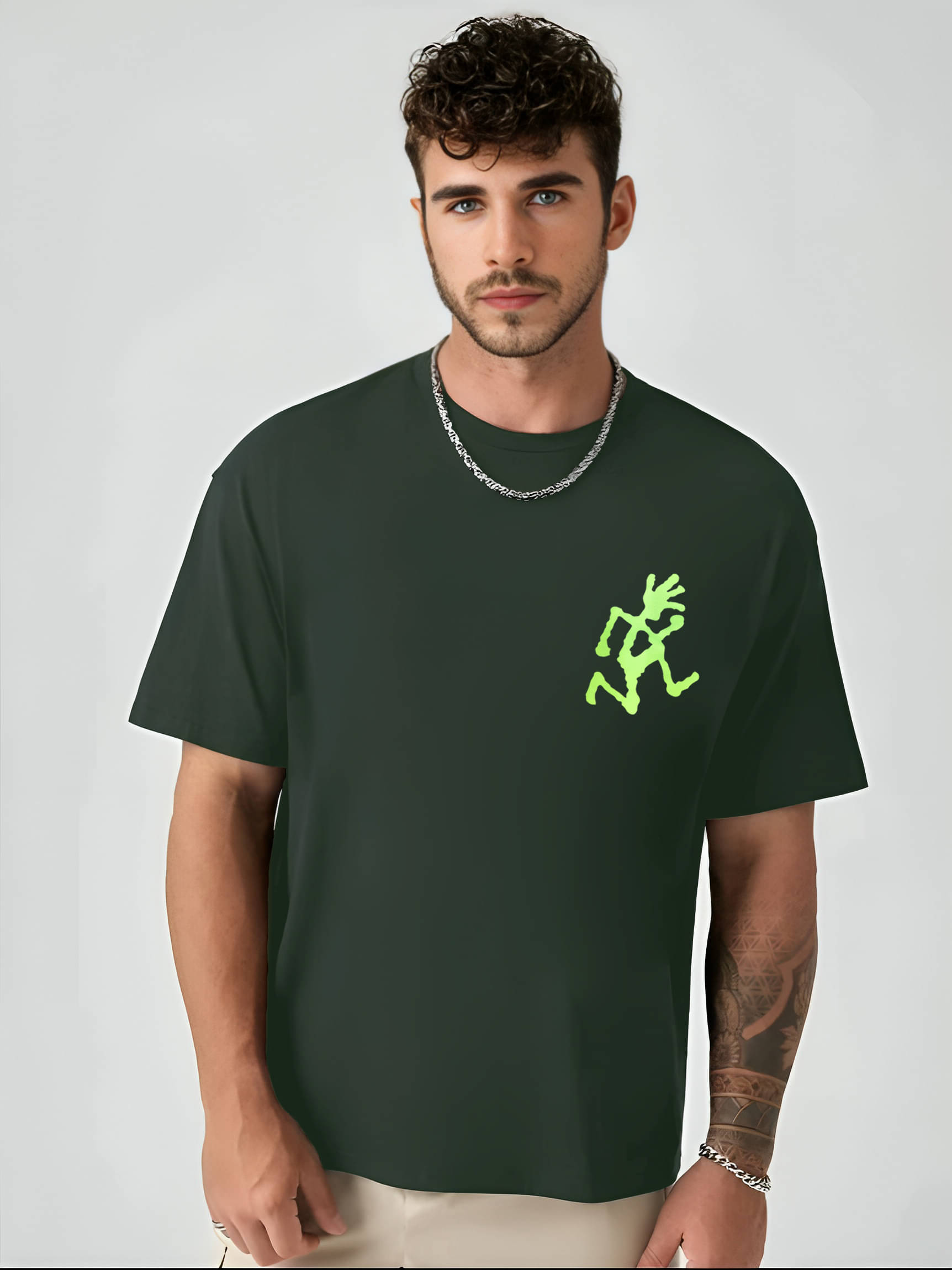     			LEWEL Cotton Blend Oversized Fit Printed Half Sleeves Men's Round T-Shirt - Green ( Pack of 1 )