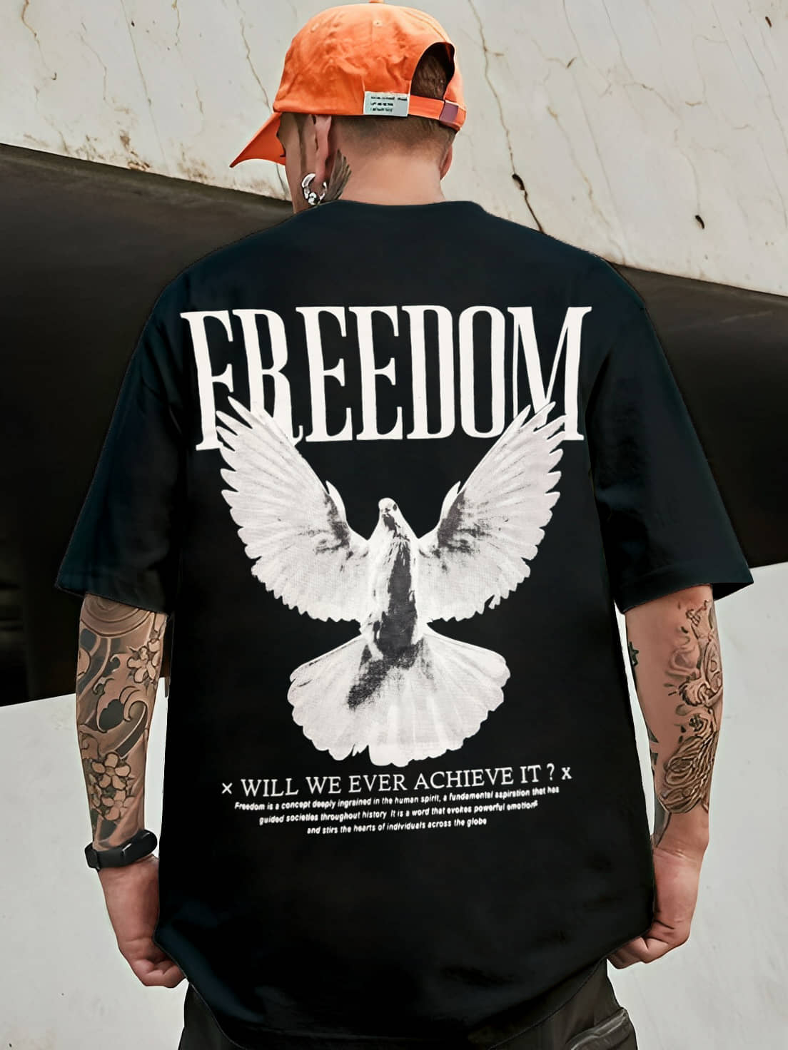LEWEL Cotton Blend Oversized Fit Printed Half Sleeves Men's Round T-Shirt - Black ( Pack of 1 )