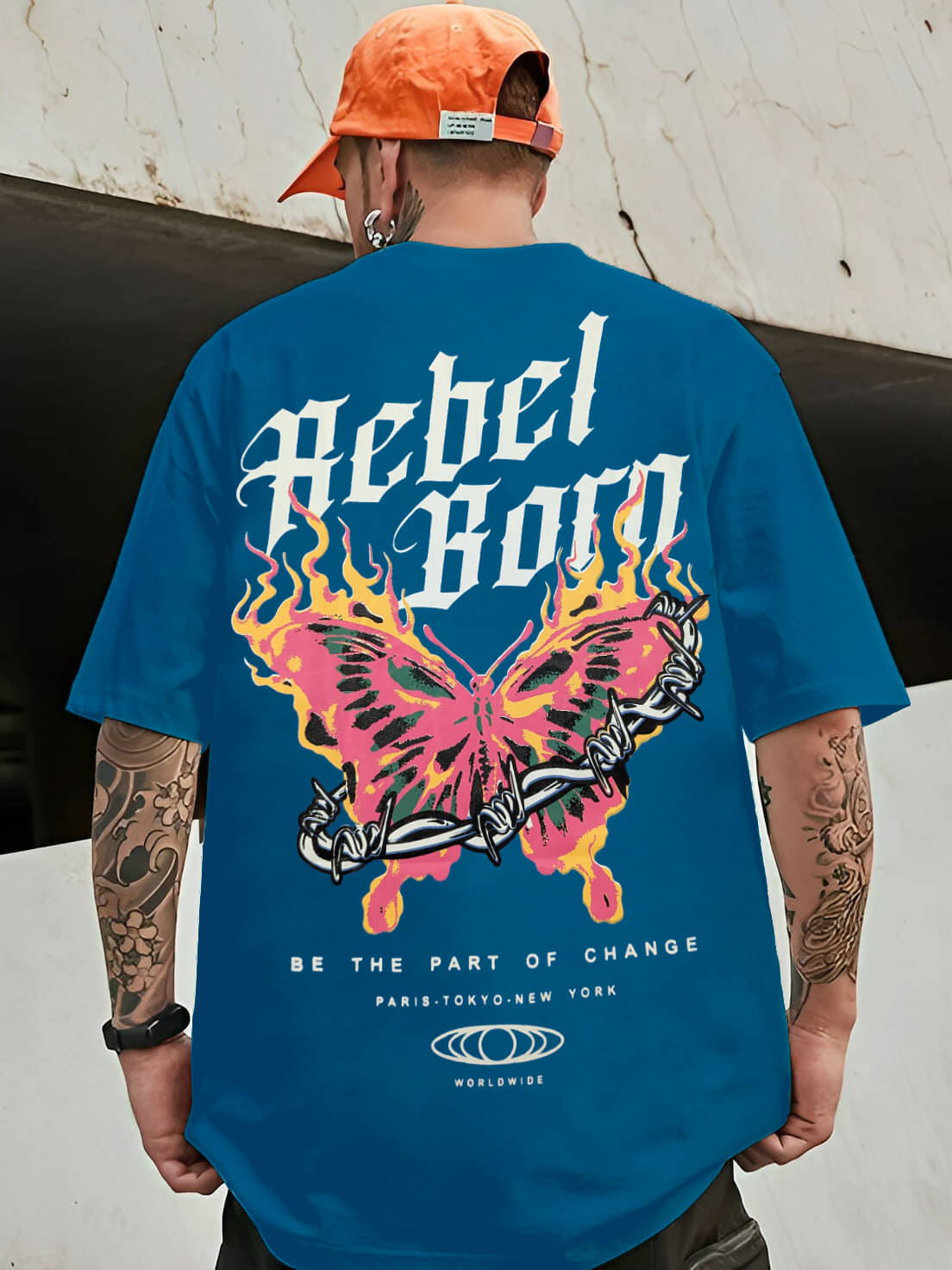     			LEWEL Cotton Blend Oversized Fit Printed Half Sleeves Men's Round T-Shirt - Sky Blue ( Pack of 1 )