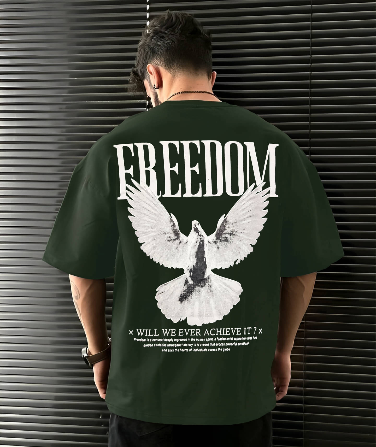     			LEWEL Cotton Blend Oversized Fit Printed Half Sleeves Men's Round T-Shirt - Green ( Pack of 1 )