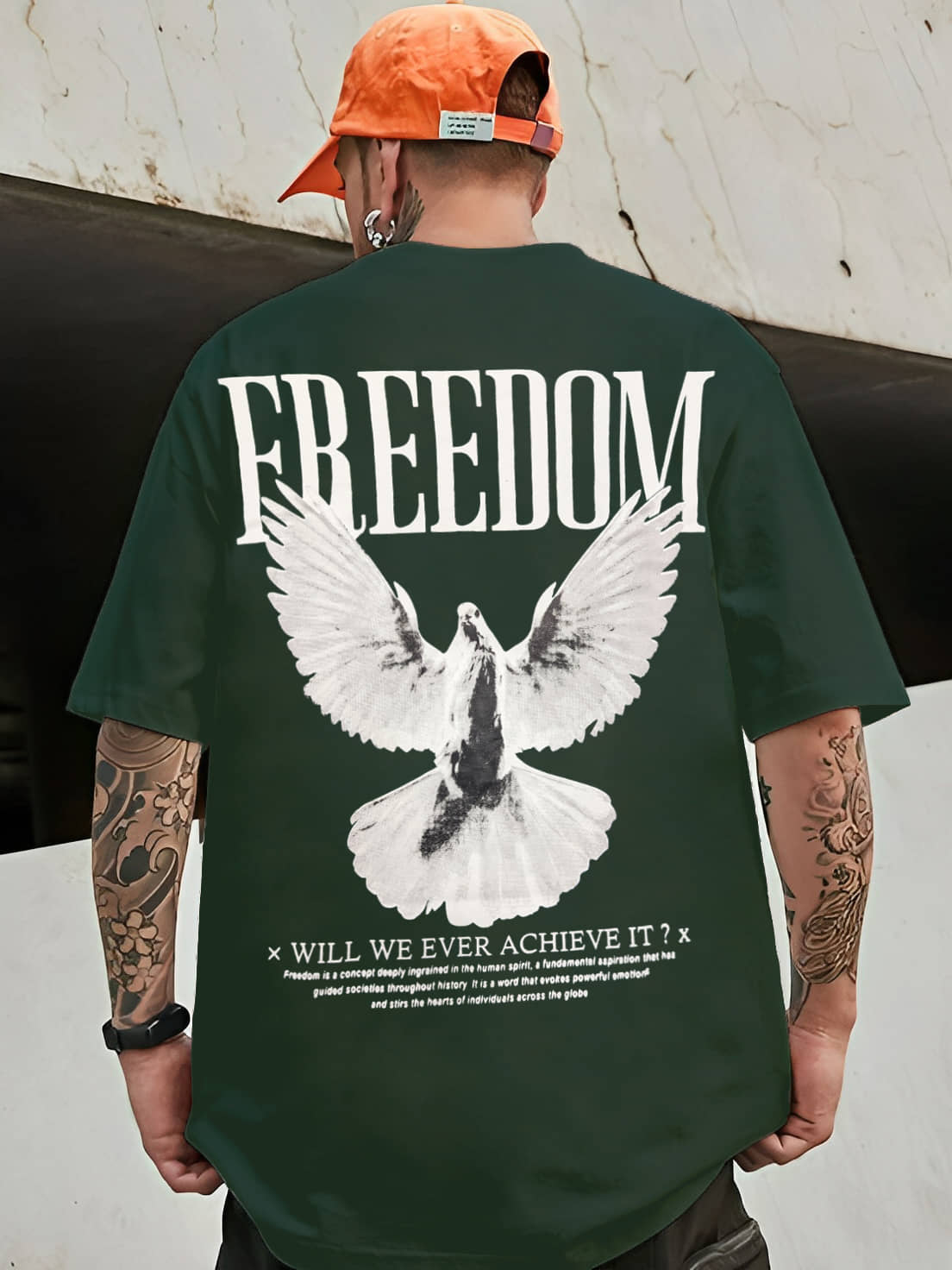 LEWEL Cotton Blend Oversized Fit Printed 3/4th Sleeves Men's Round T-Shirt - Green ( Pack of 1 )