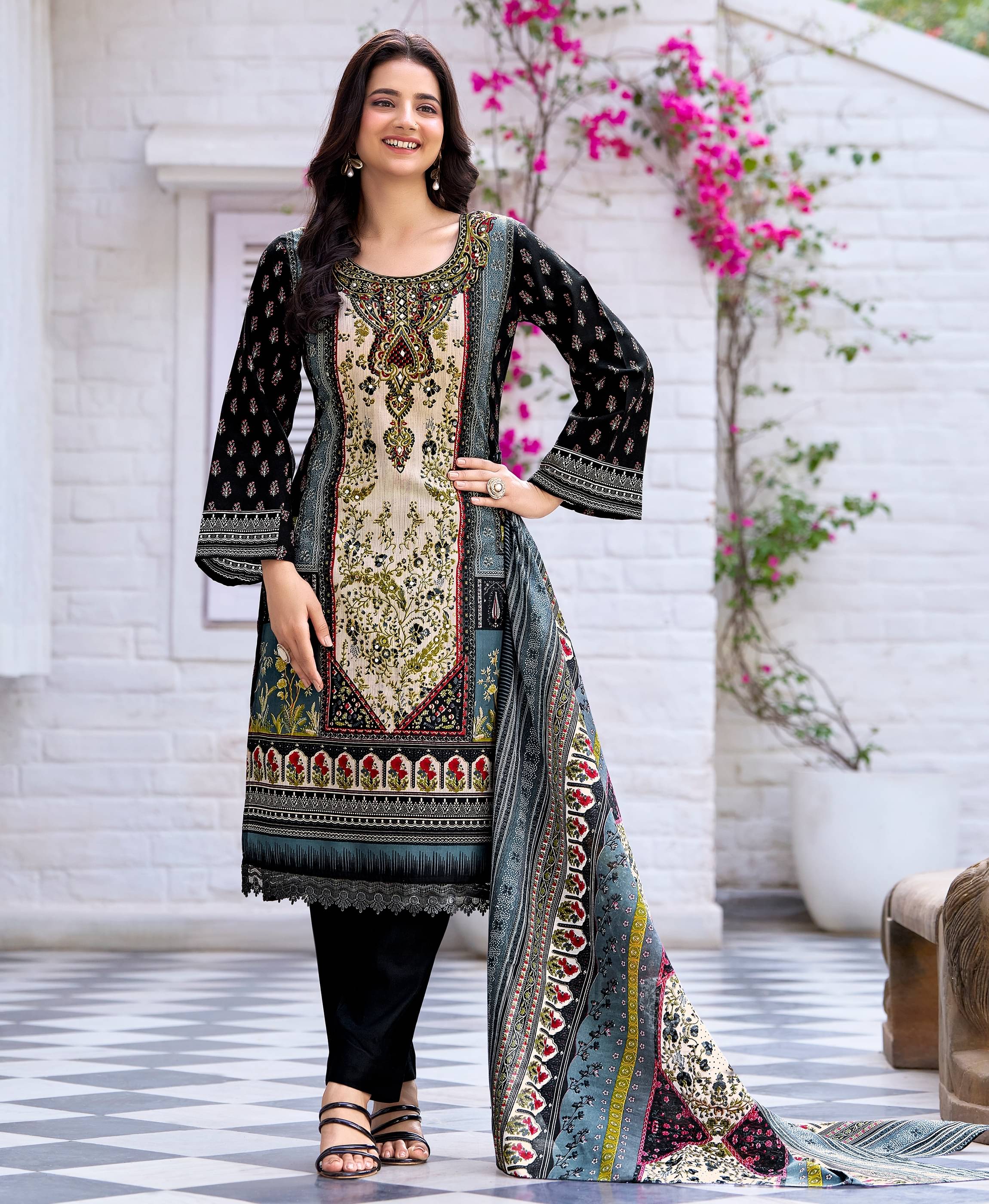 MOJILAA Cotton Printed Kurti With Pants Women's Stitched Salwar Suit - Black ( Pack of 1 ) MOJILAA Cotton Printed Kurti With Pants Women's Stitched Salwar Suit - Black ( Pack of 1 )