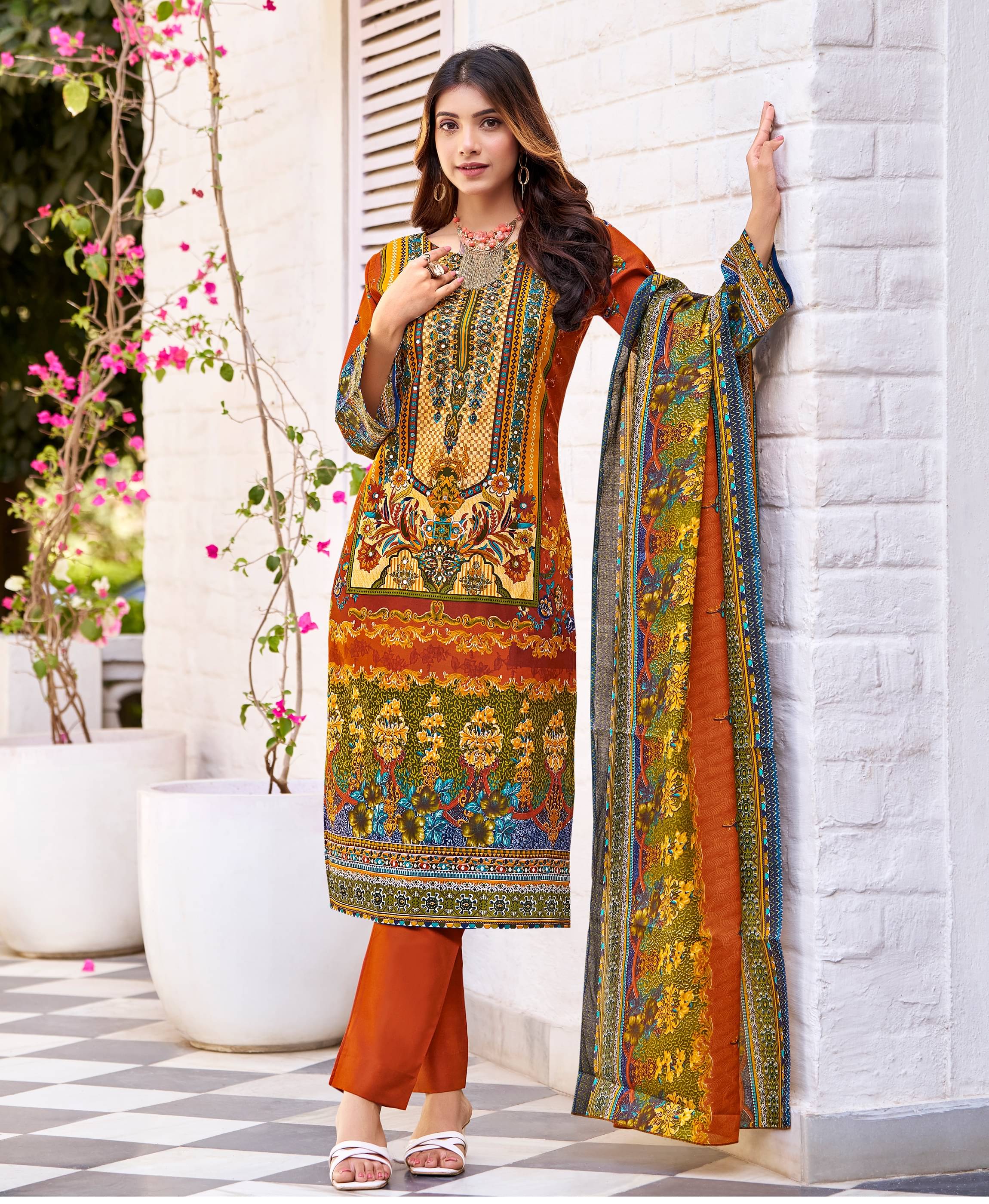     			MOJILAA Cotton Printed Kurti With Pants Women's Stitched Salwar Suit - Multicolor ( Pack of 1 )