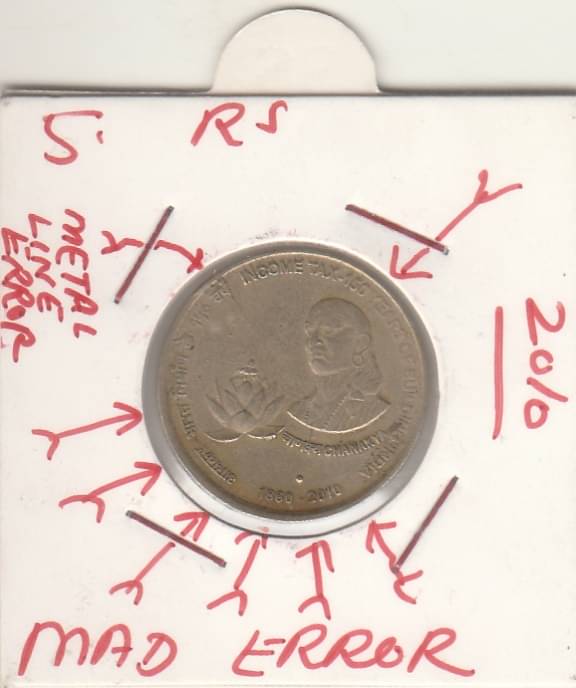 NUMISMATTECLY RARE AND COLLECTIBLE -5 RS-INCOMETAX -150 YEARS.WITH-MAD AND -THIN METALLINE AND ASHOKA CHAKRA PRINT SEE ON BACK SIDEI N OVERSE SIDE ALSO ERROR.VERY FINE CONDITION.YEAR-2010. HIGHLY COLLECTIBLE ,WIGHT-6-GRAMS NUMISMATTECLY RARE AND COLLECTIBLE -5 RS-INCOMETAX -150 YEARS.WITH-MAD AND -THIN METALLINE AND ASHOKA CHAKRA PRINT SEE ON BACK SIDEI N OVERSE SIDE ALSO ERROR.VERY FINE CONDITION.YEAR-2010. HIGHLY COLLECTIBLE ,WIGHT-6-GRAMS