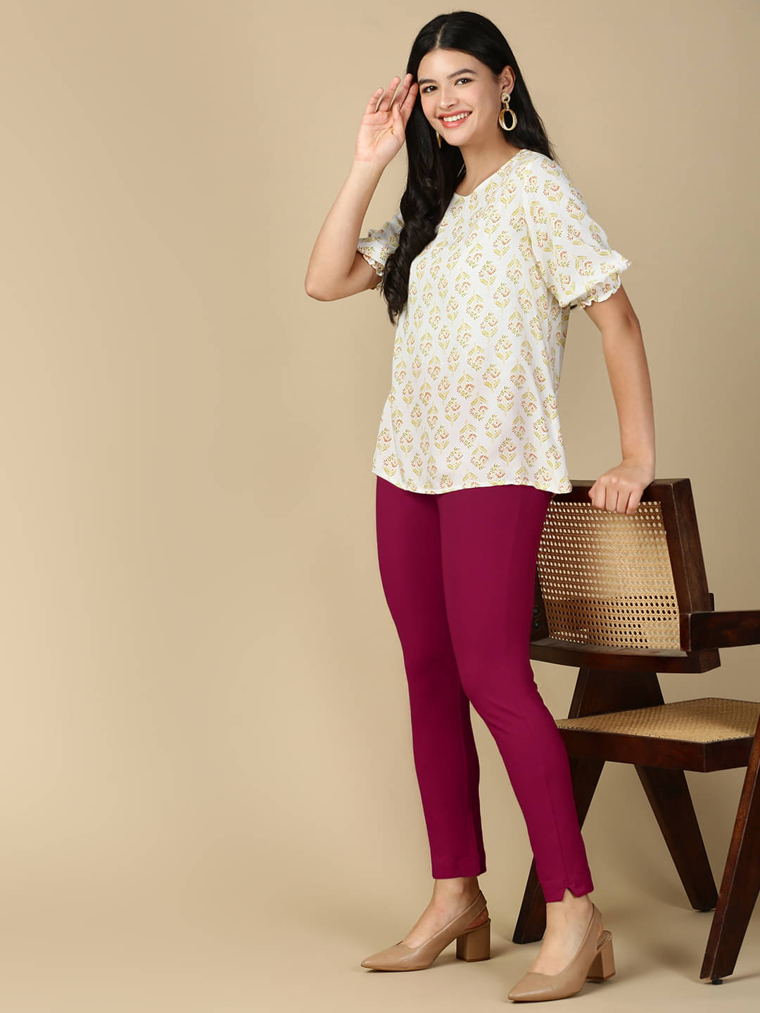    			PYNK Pack of 1 Cotton Regular Women's Casual Pants ( Wine )