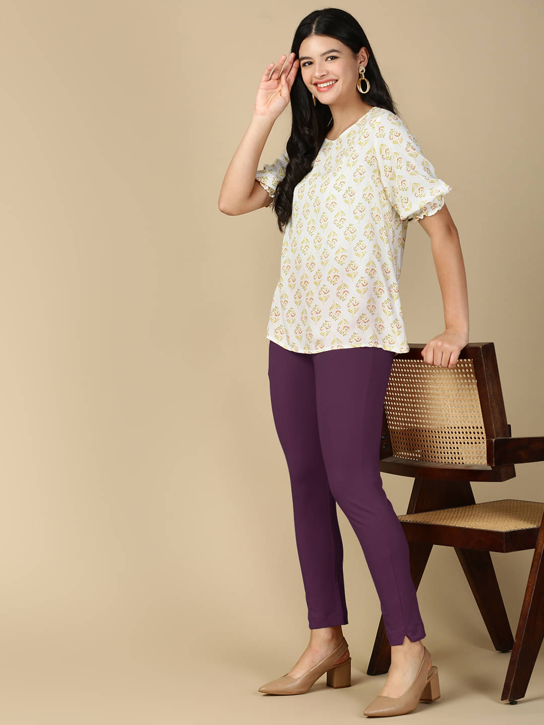     			PYNK Pack of 1 Cotton Regular Women's Casual Pants ( Purple )
