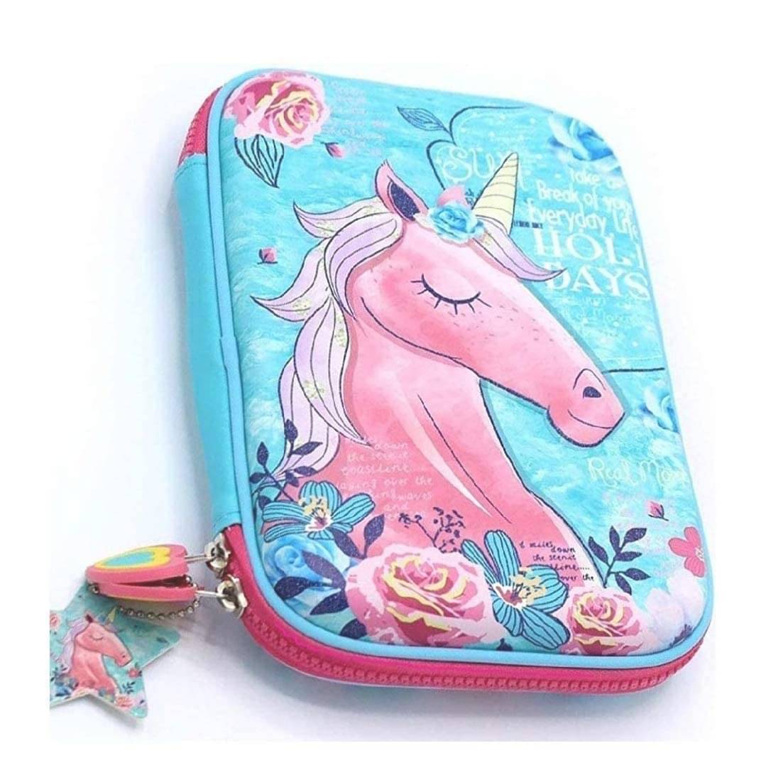     			Pencil Case - Multipurpose Zipper Stylish Hard Canvas Unicorn Print Large Capacity Pen Pouch Bag Case for School Supplies for Kids, Girls (Sky Blue)