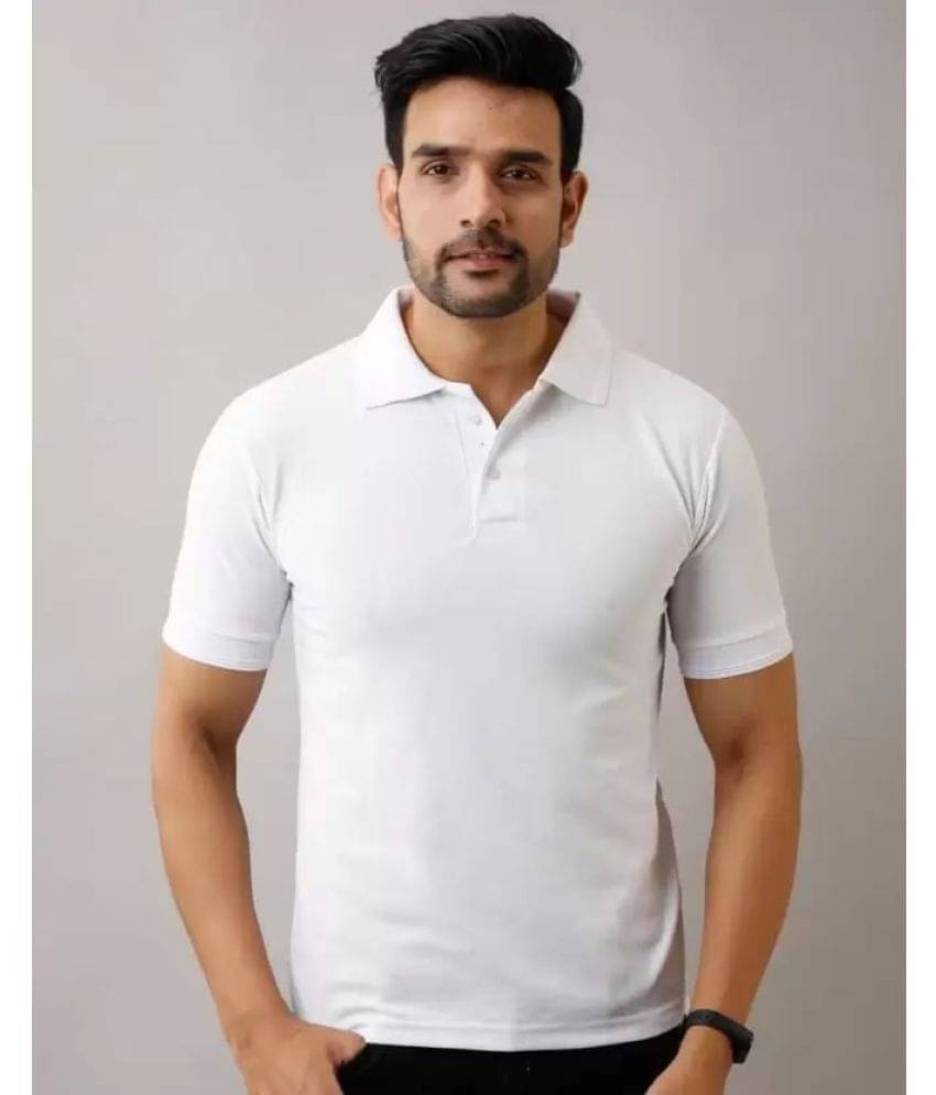     			SKYRISE Pack of 1 Cotton Blend Regular Fit Solid Half Sleeves Men's Polo T Shirt ( White )