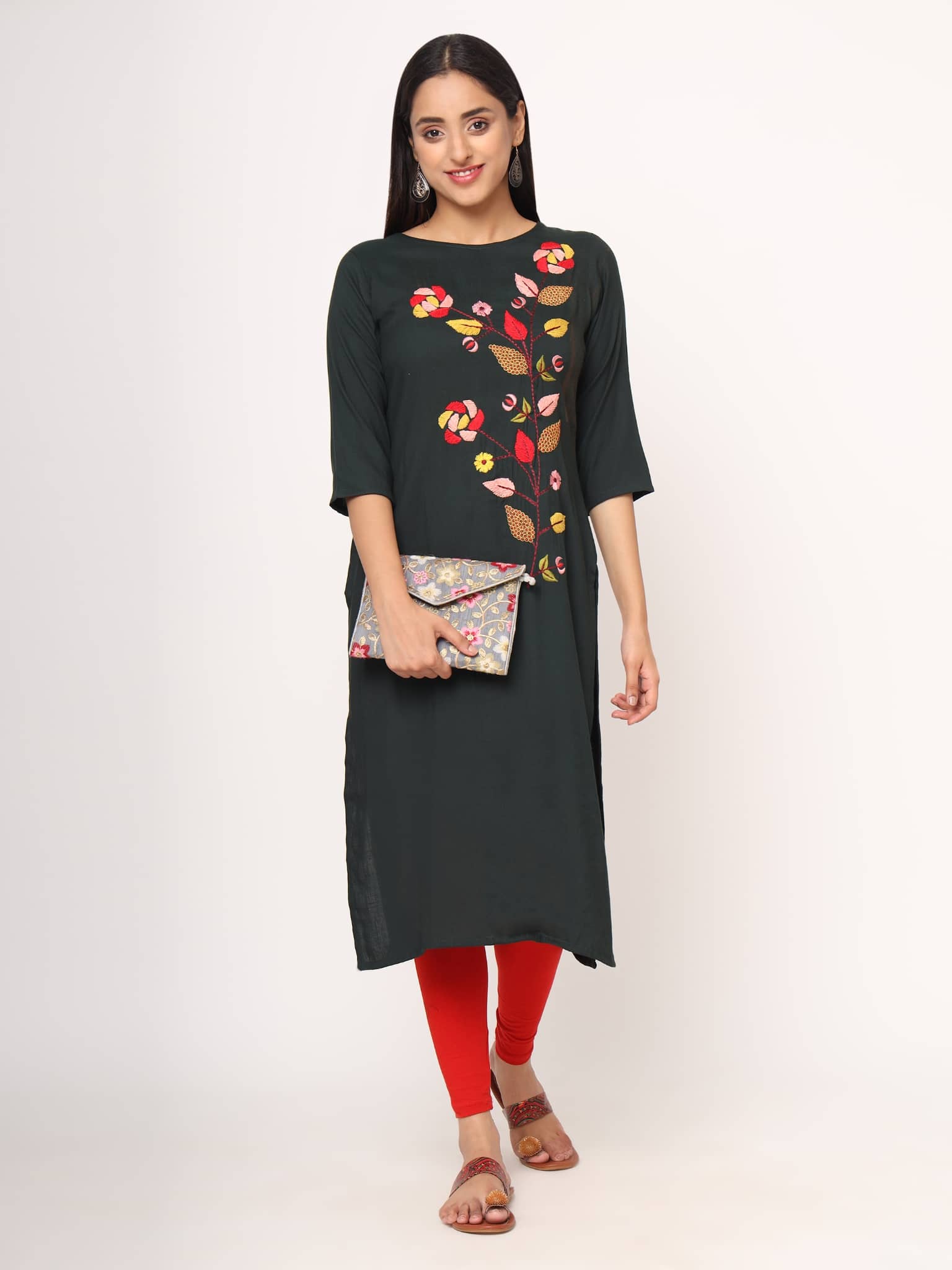 Sitaram Designer Pack of 1 Rayon Embroidered Straight Women's Kurti - ( Green ) - Kurtis, Tunics | Buy online on ZillyBuy