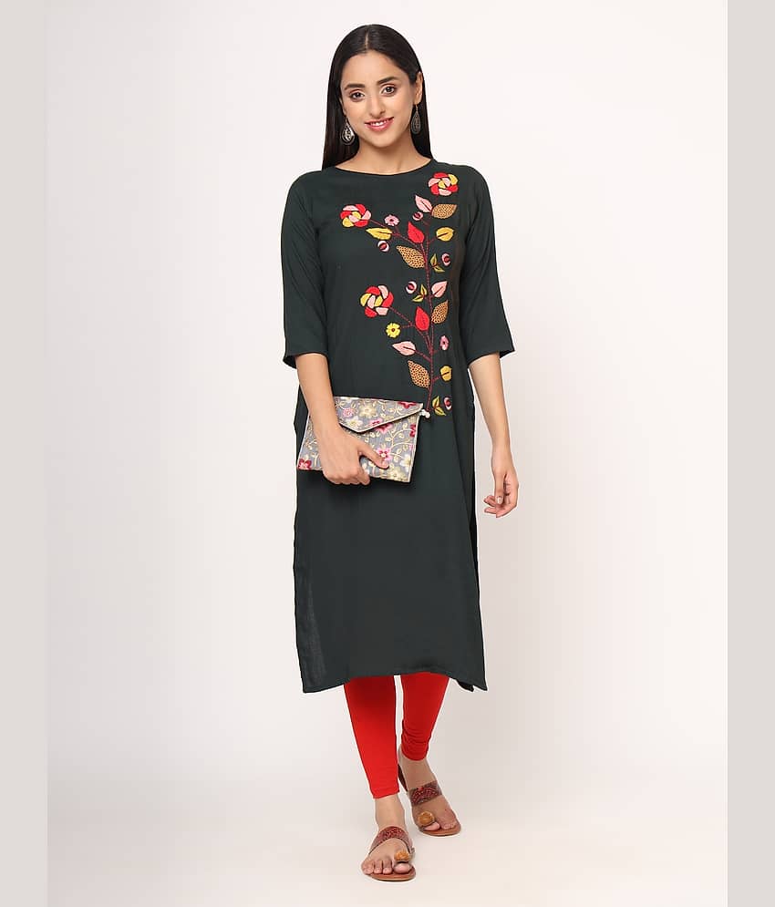 Sitaram Designer Pack of 1 Rayon Embroidered Straight Women's Kurti - ( Green ) - Kurtis, Tunics | Buy online on ZillyBuy