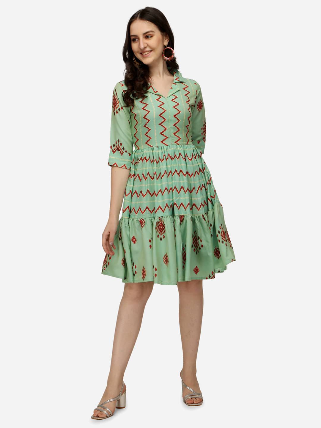     			Sitaram Designer Women Rayon Printed Fit & Flare Dress ( Fluorescent Green )
