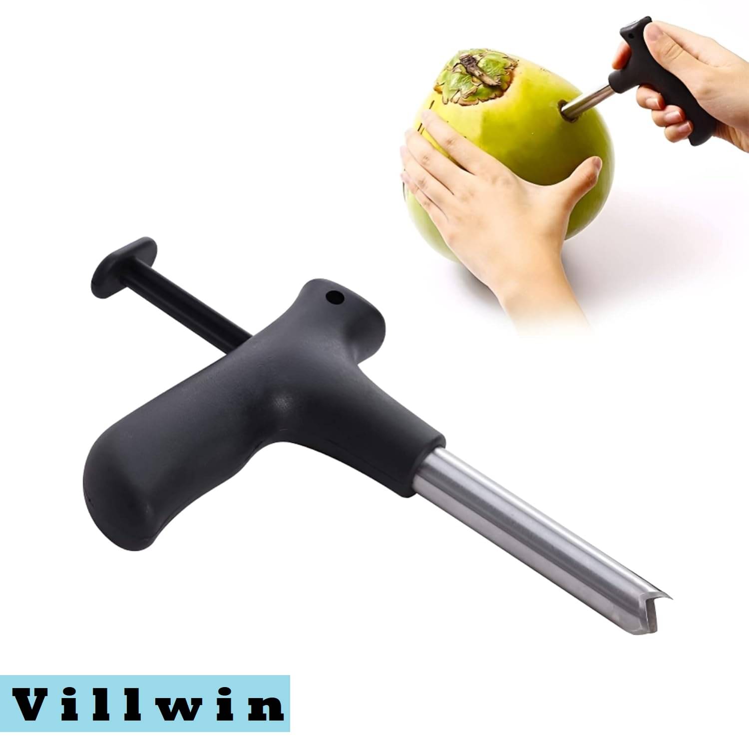 VillWin Silver Stainless Steel Coconuts Drill Cutter with Cleaner Stick ( Set of 1 ) VillWin Silver Stainless Steel Coconuts Drill Cutter with Cleaner Stick ( Set of 1 )